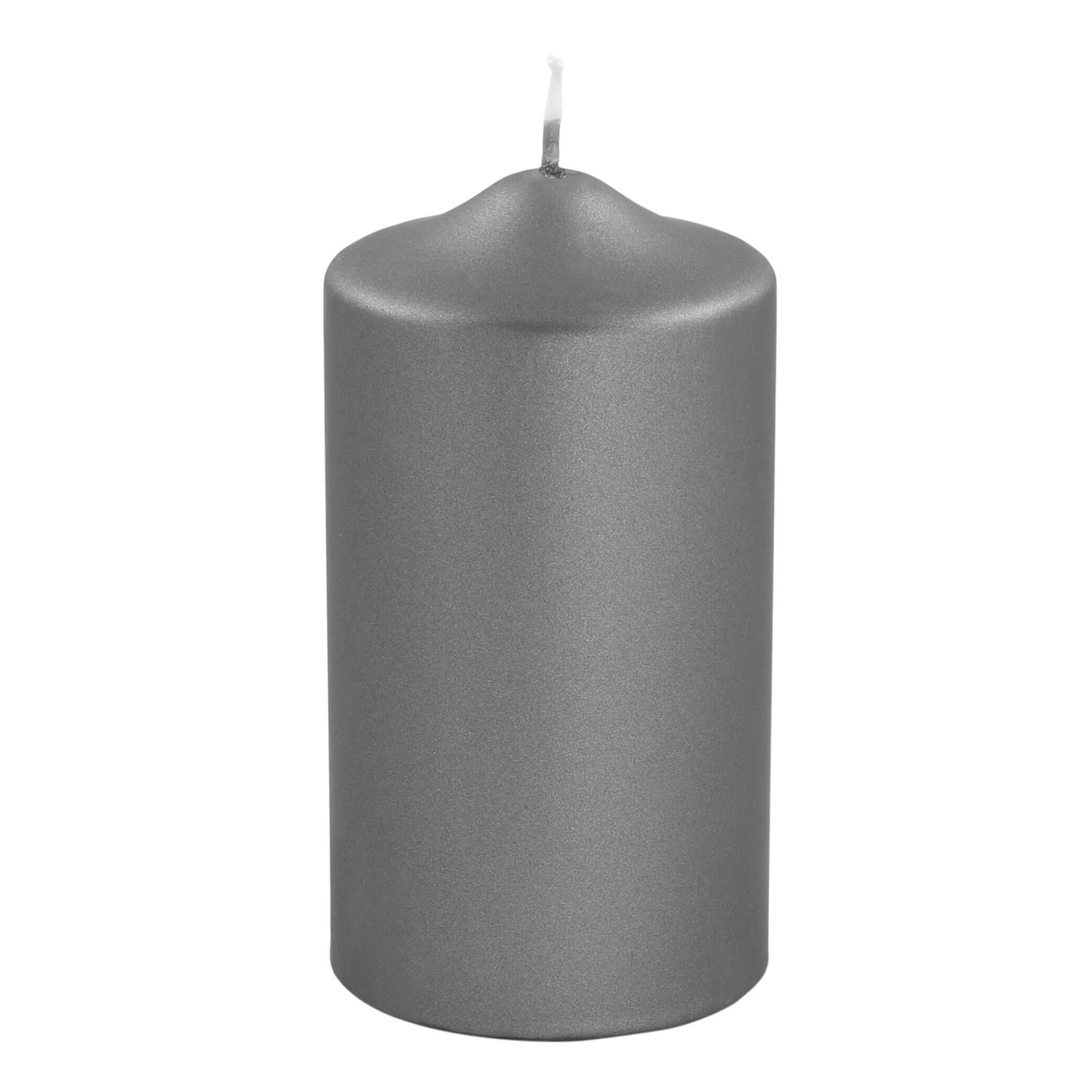 CANDLE metallic Stumpenkerze grau