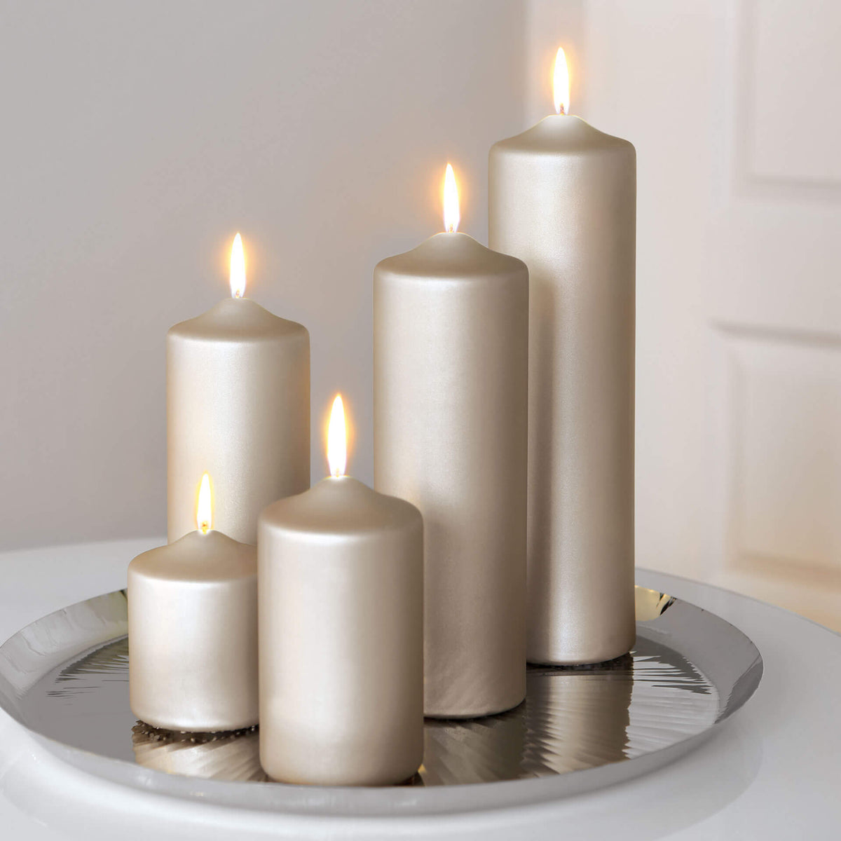 CANDLE metallic Stumpenkerze stein