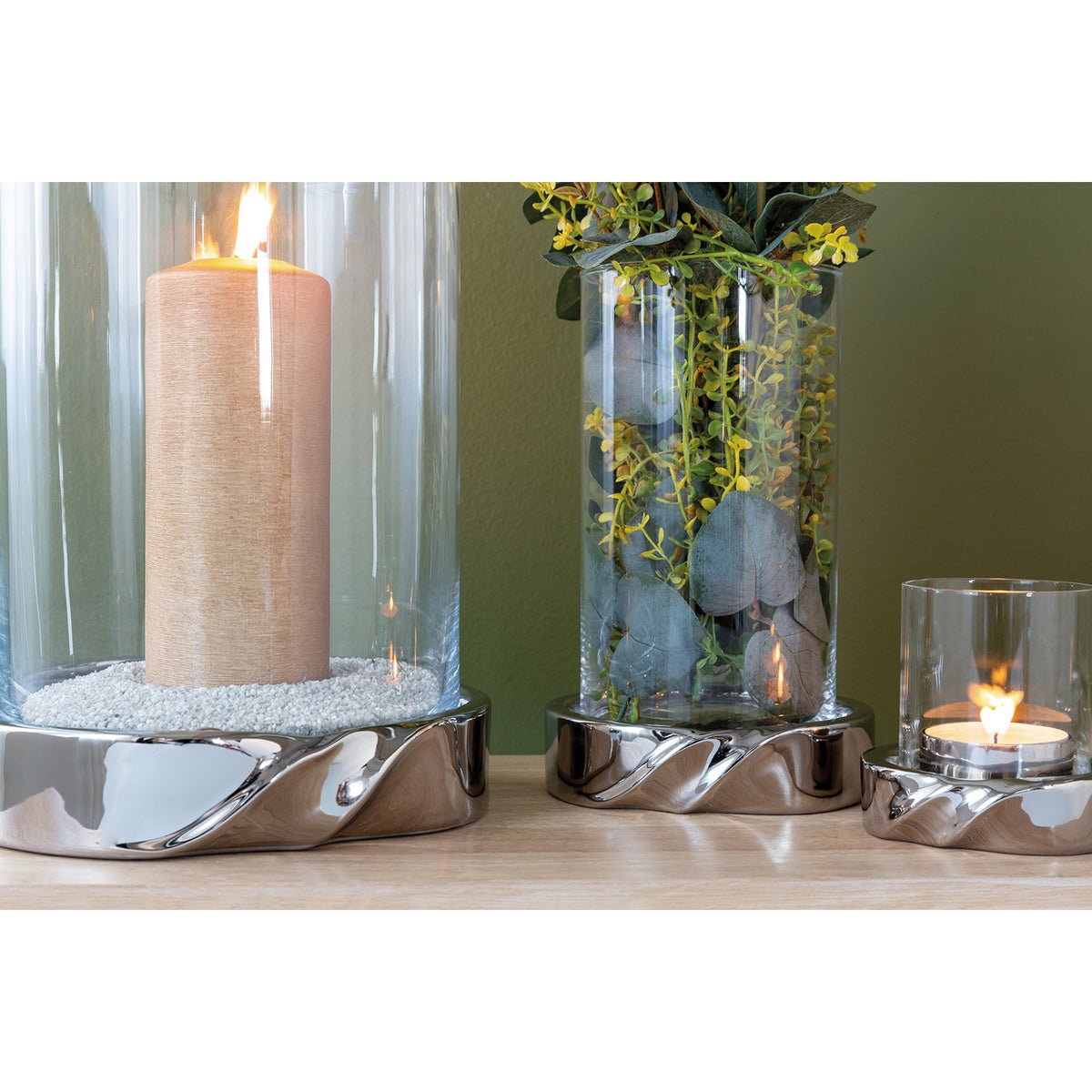 LE DECOR Windlicht mit Glas silberfarben