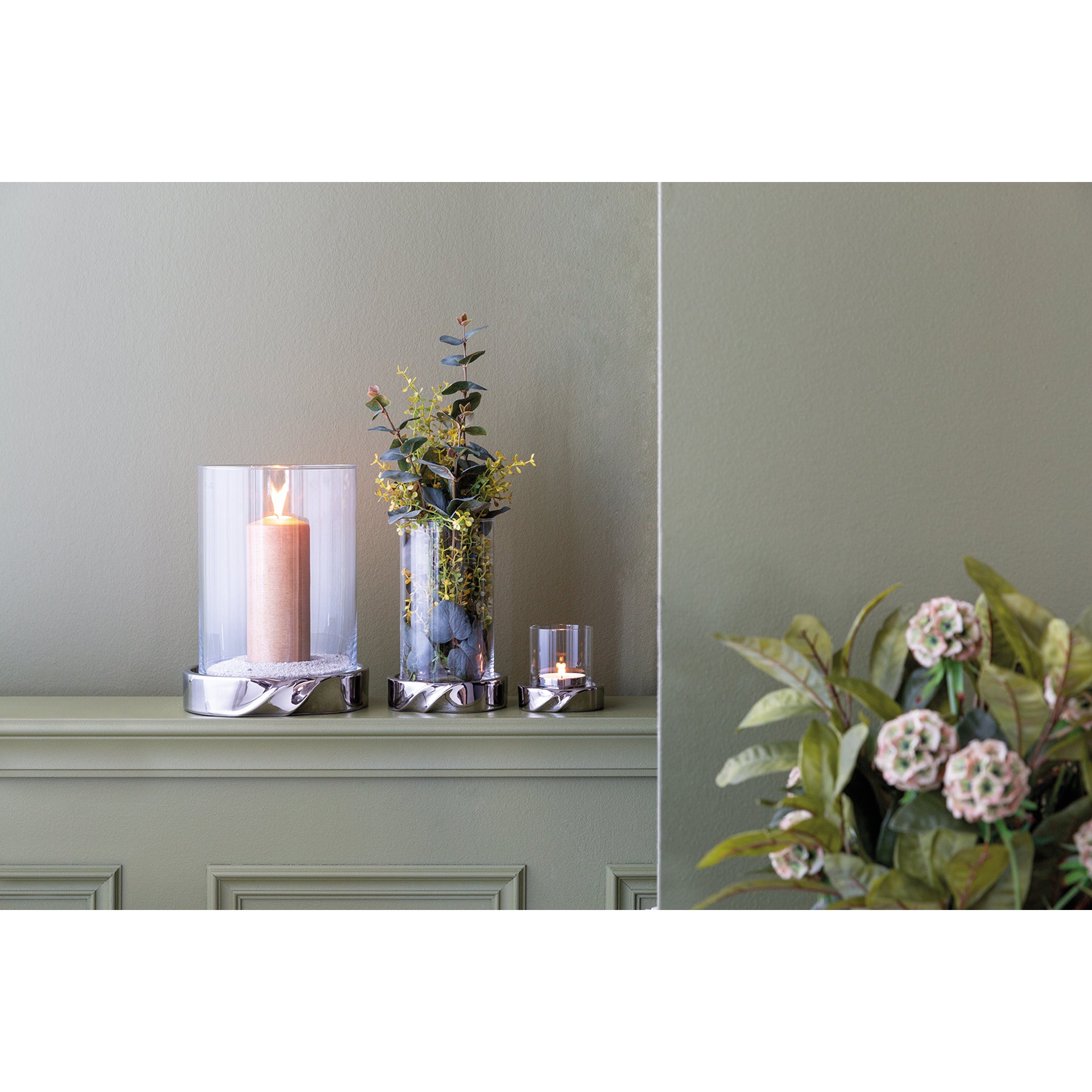 LE DECOR Windlicht mit Glas silberfarben