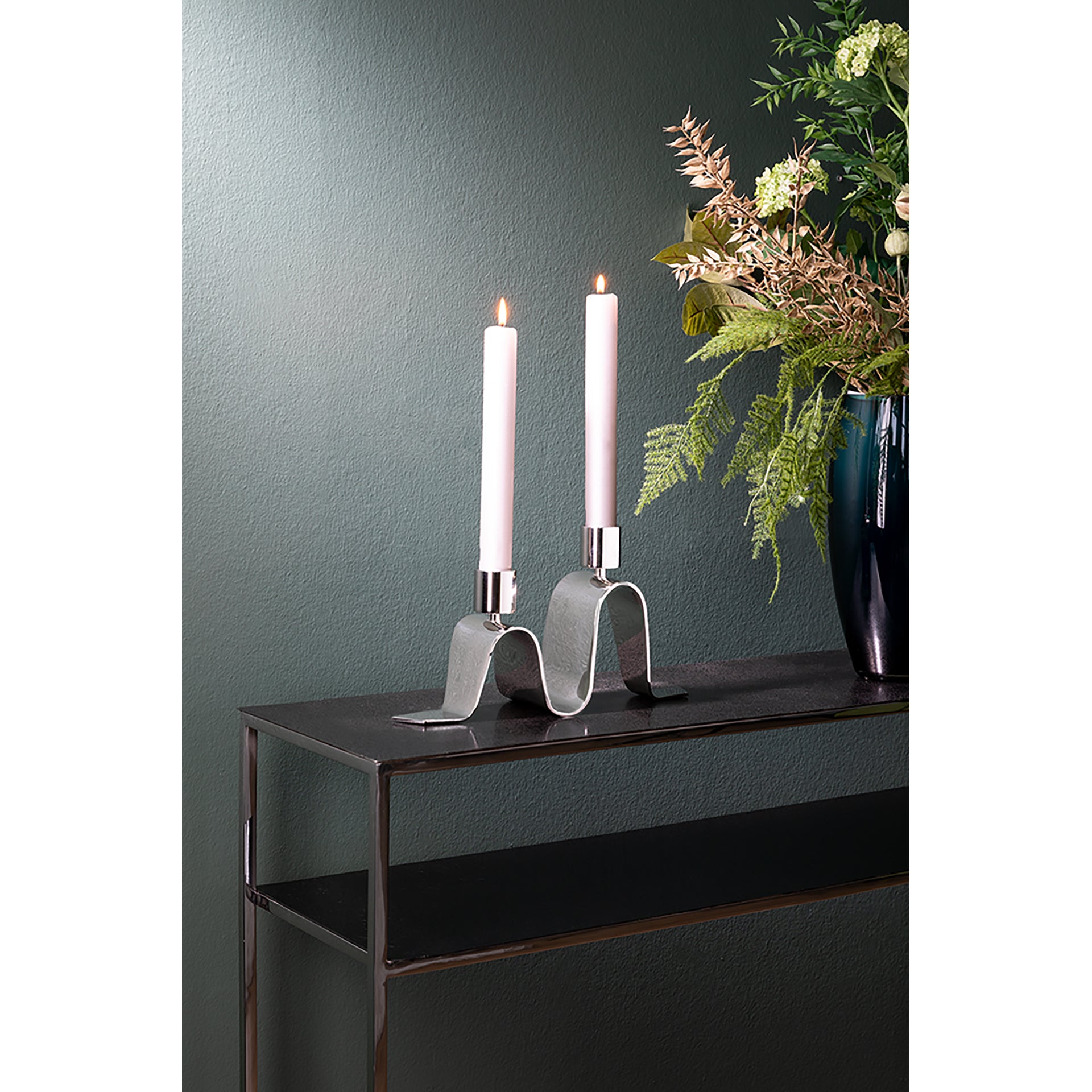 HILARA Leuchter, 2-flammig silberfarben