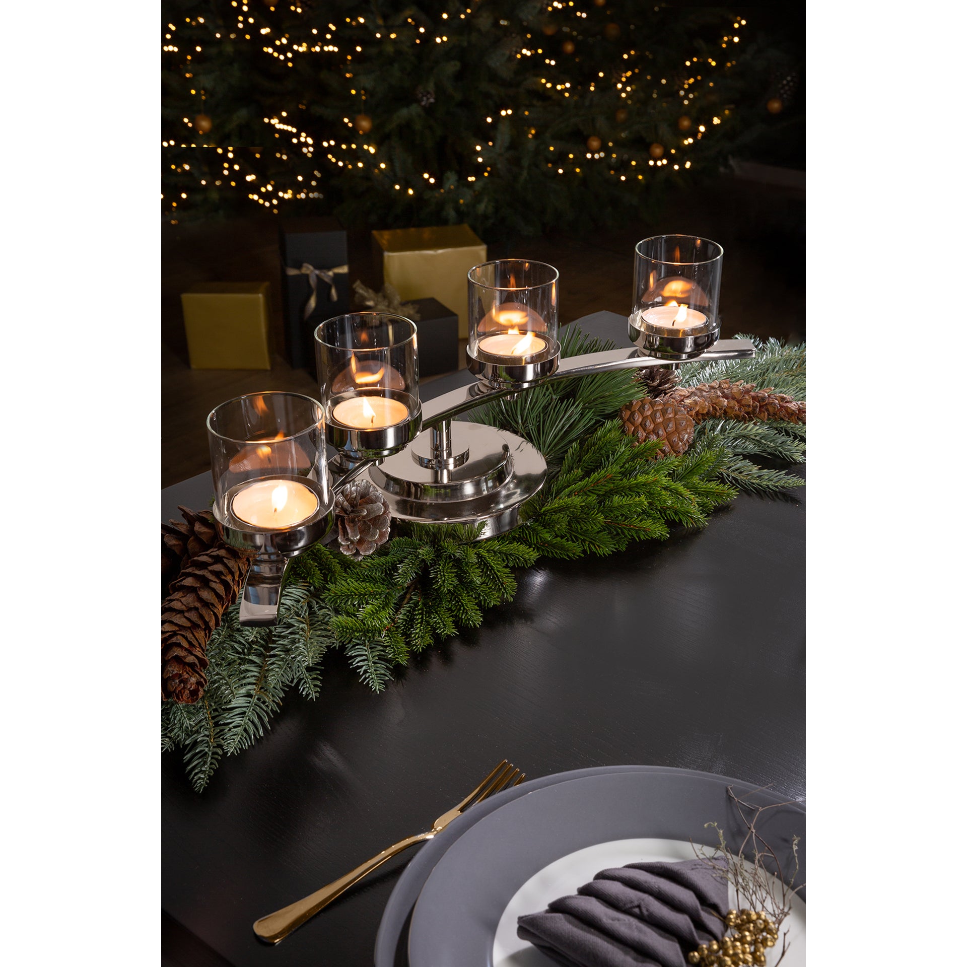 DUNJA Leuchter, 4-flammig silberfarben