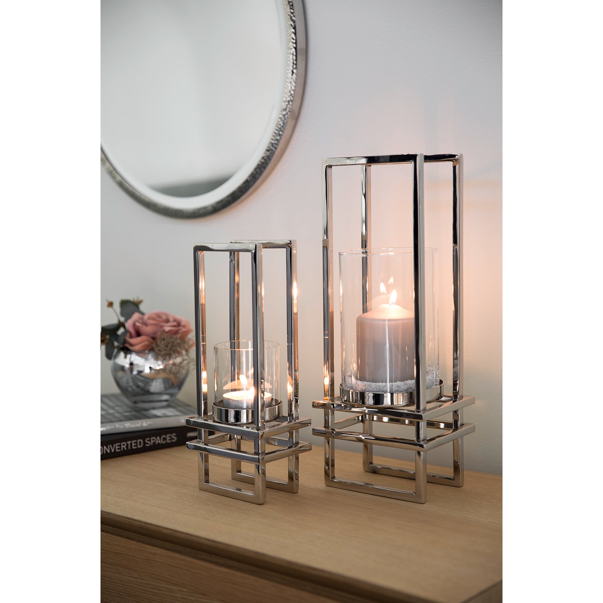 DUALIS Windlicht mit Glas silberfarben