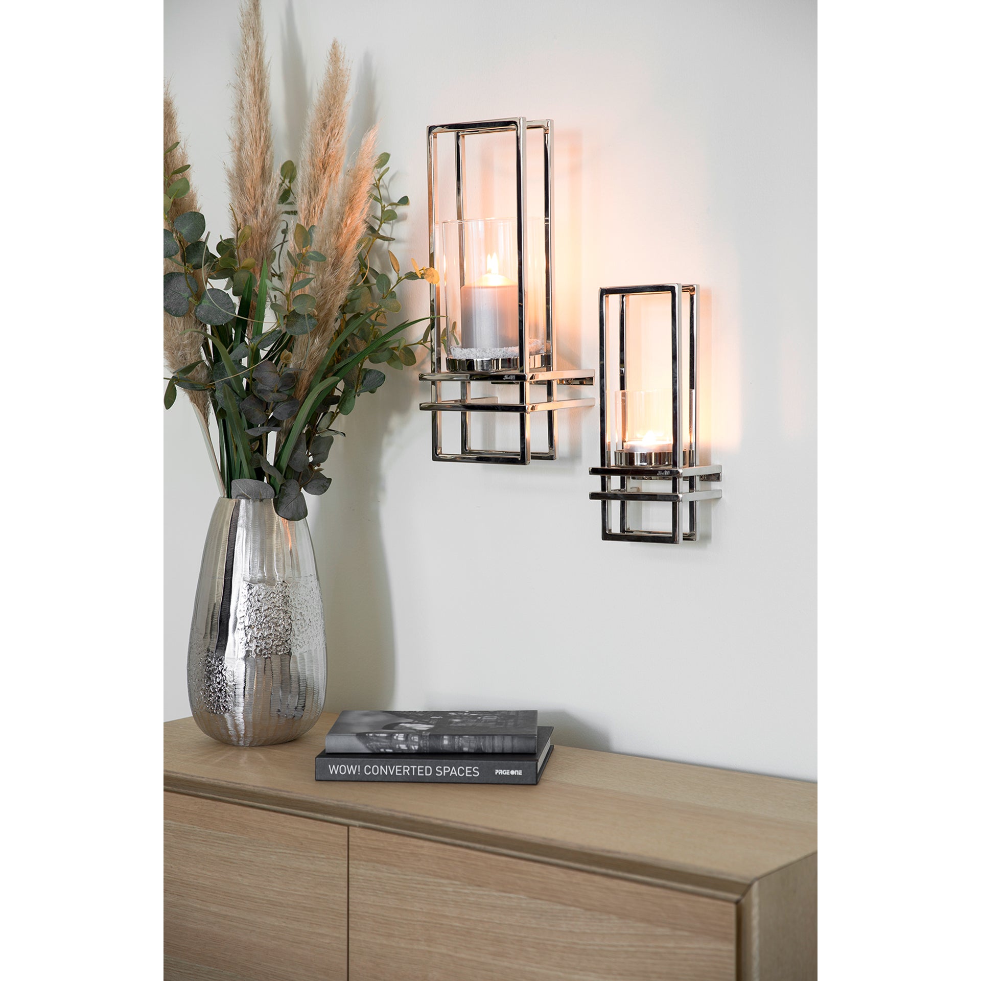 DUALIS Windlicht mit Glas silberfarben