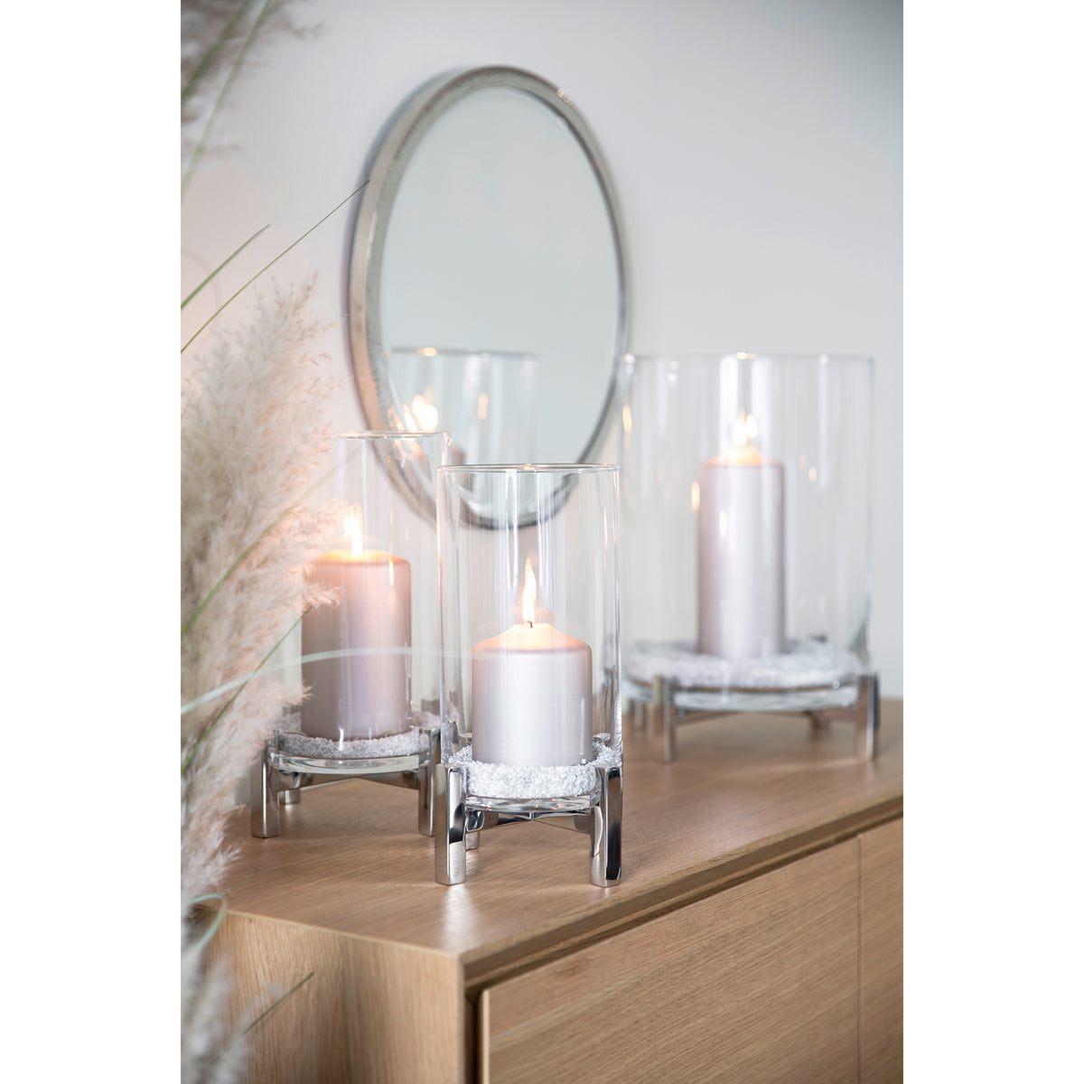 YONO Windlicht mit Glas silberfarben