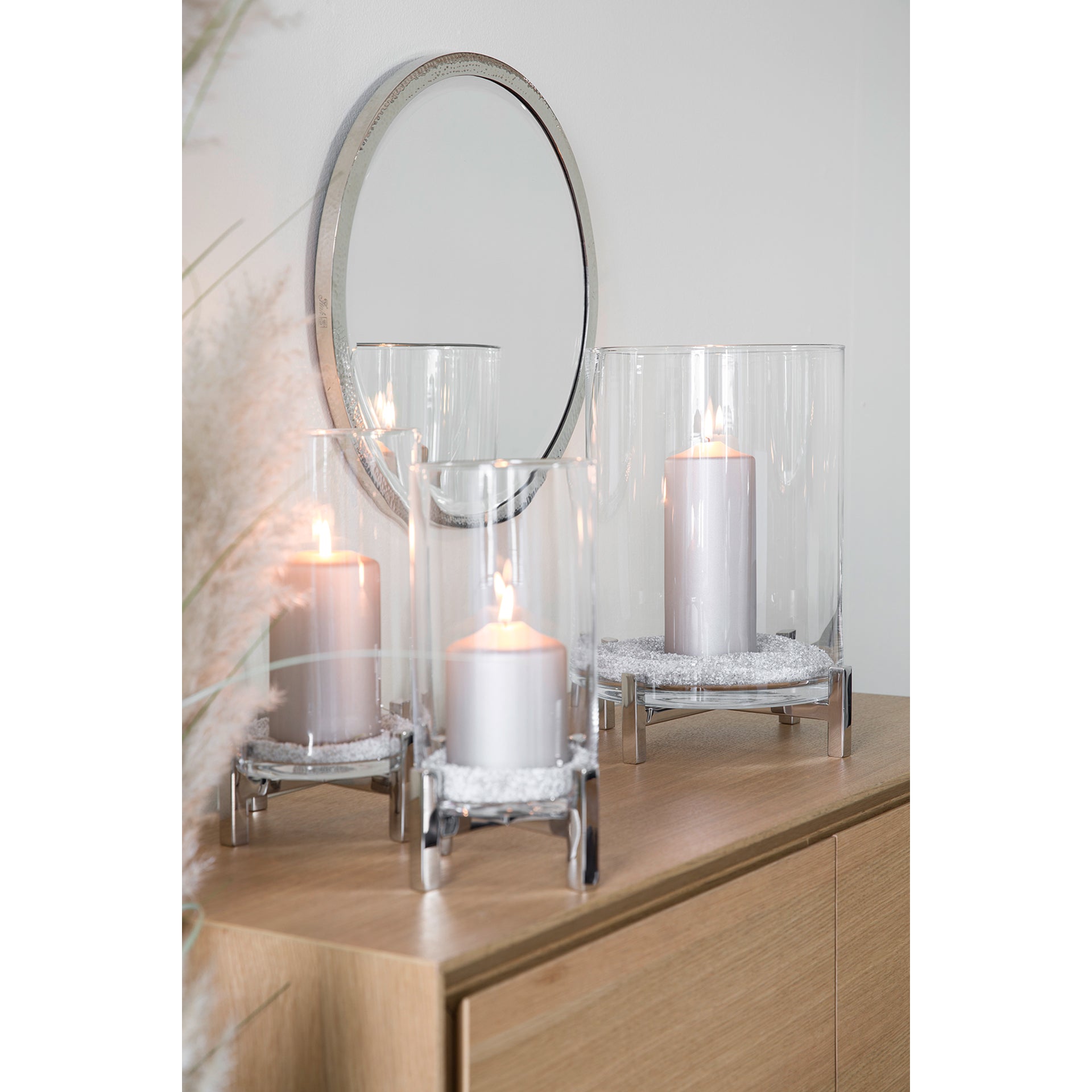 YONO Windlicht mit Glas silberfarben