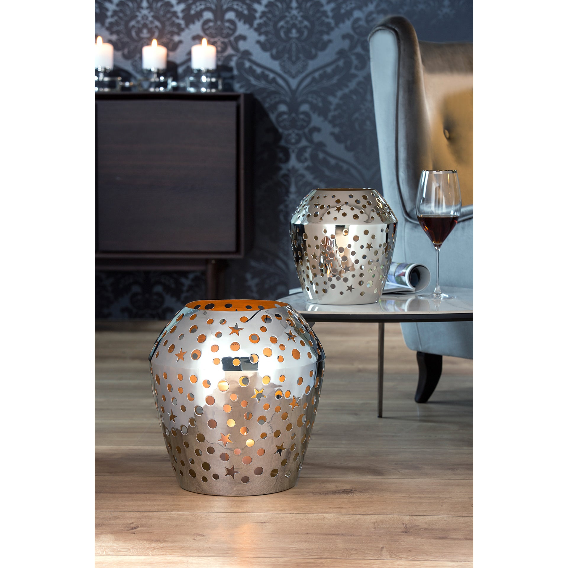 SHEILA Windlicht ohne Glas silberfarben