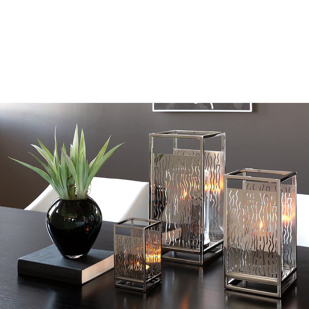 NICOSA Windlicht mit Glas silberfarben
