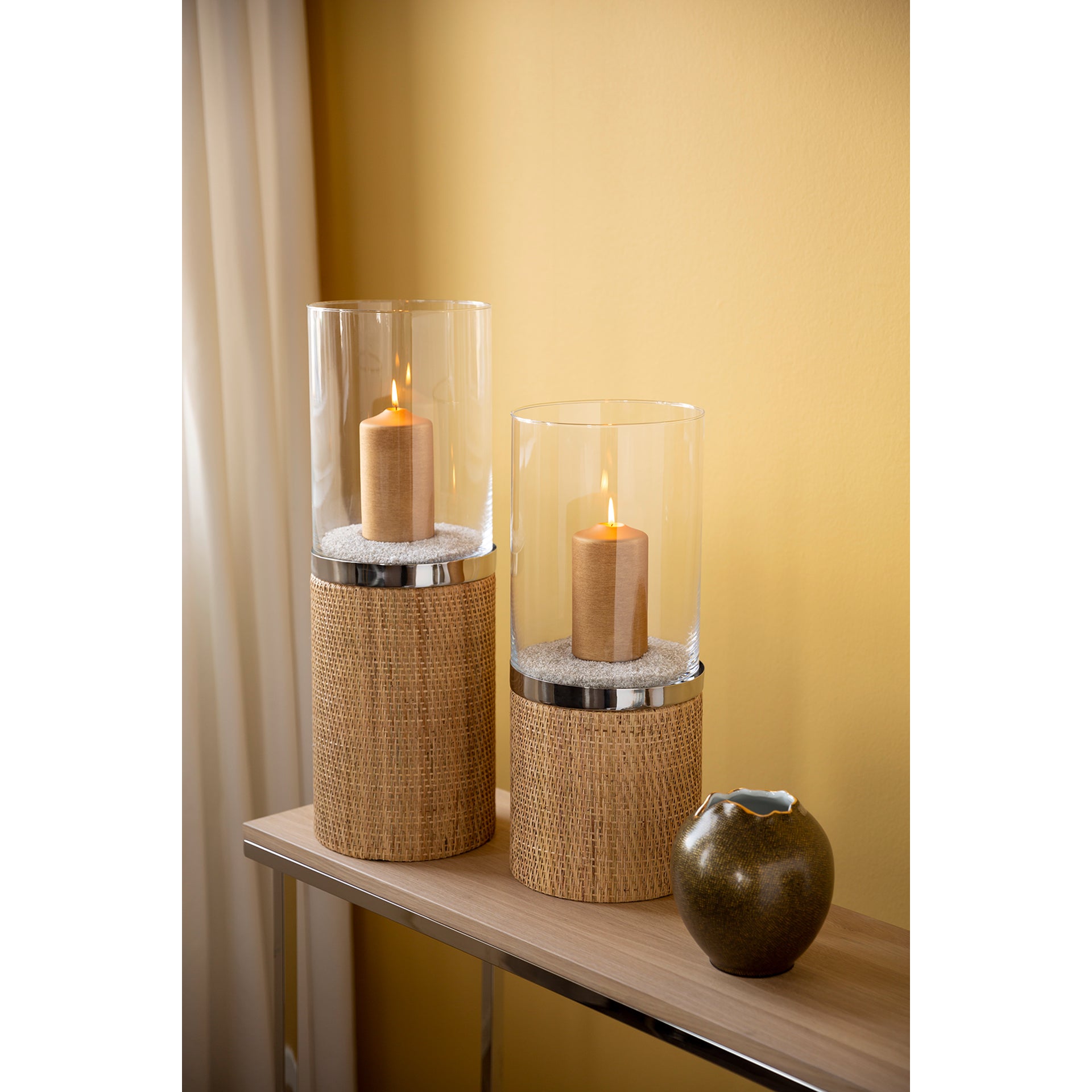 CATANIA Windlicht mit Glas silberfarben