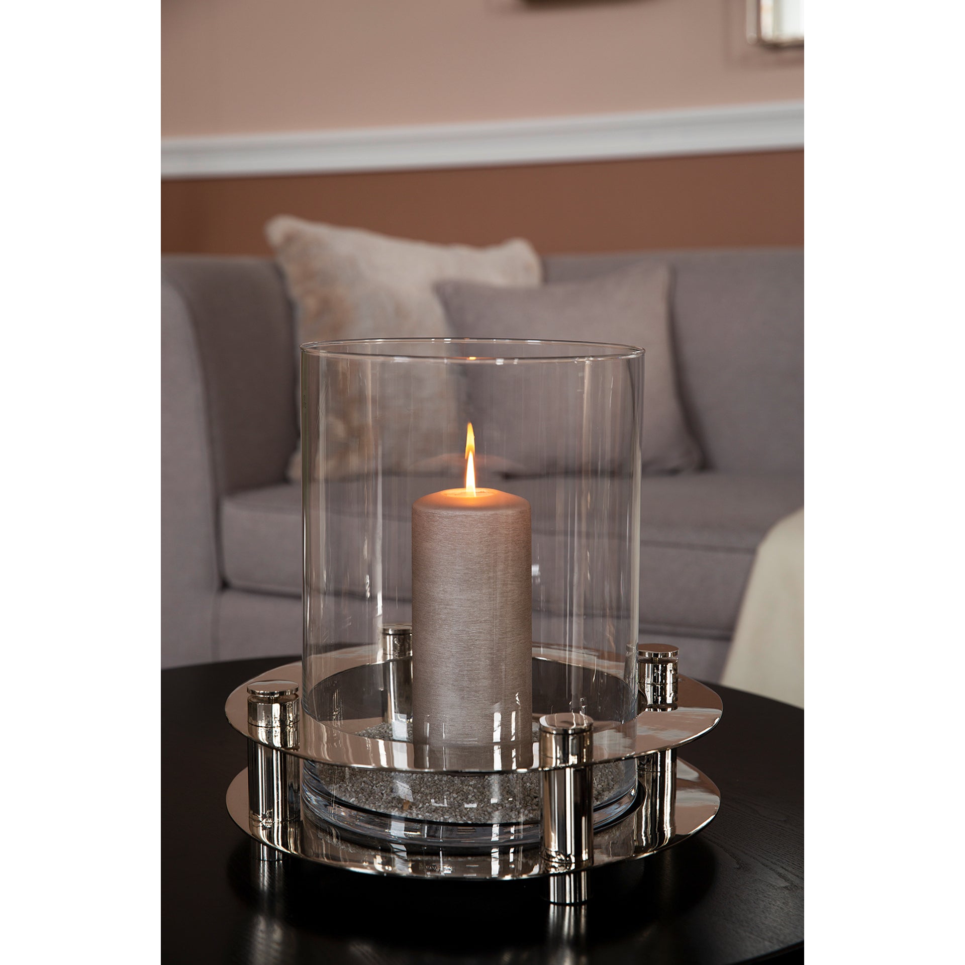 RICARDO Windlicht mit Glas silberfarben