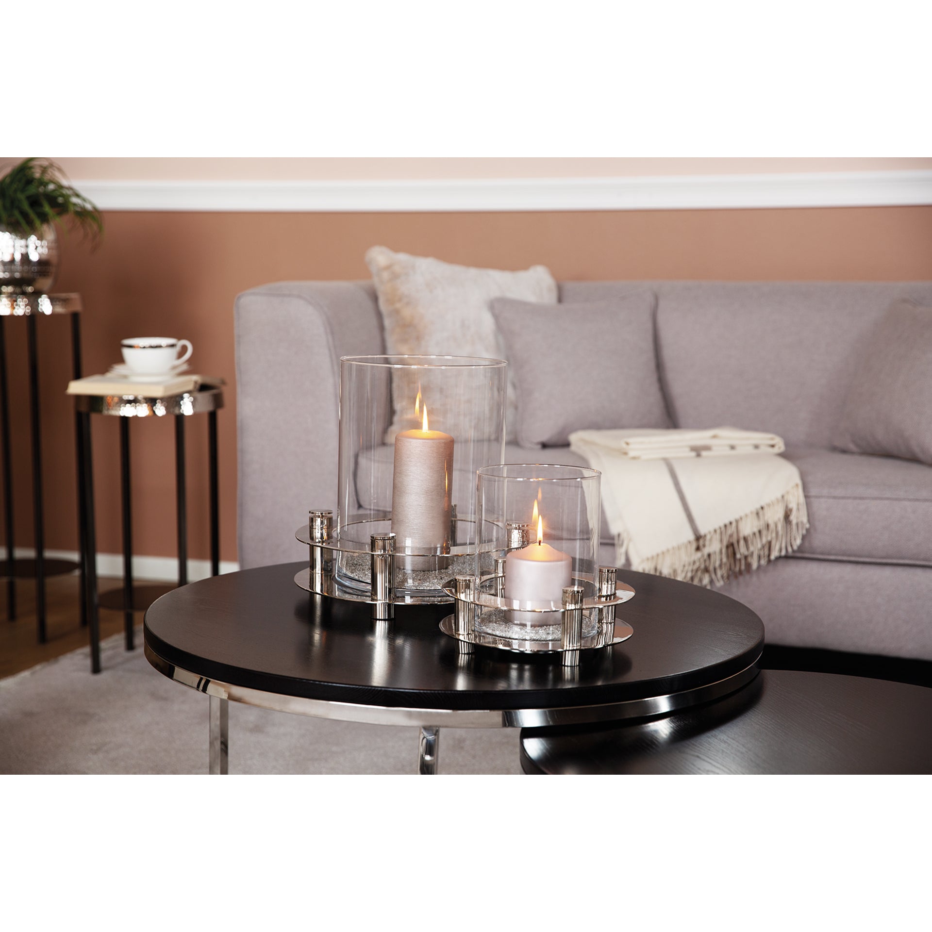 RICARDO Windlicht mit Glas silberfarben