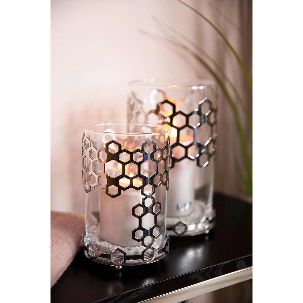 DELIGHT Windlicht mit Glas silberfarben