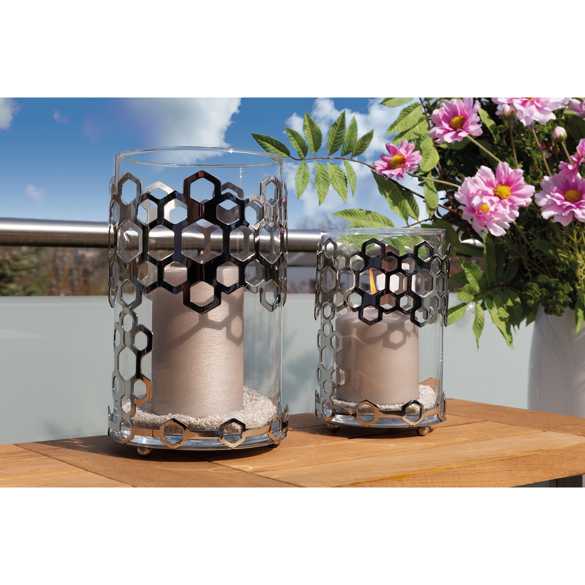 DELIGHT Windlicht mit Glas silberfarben