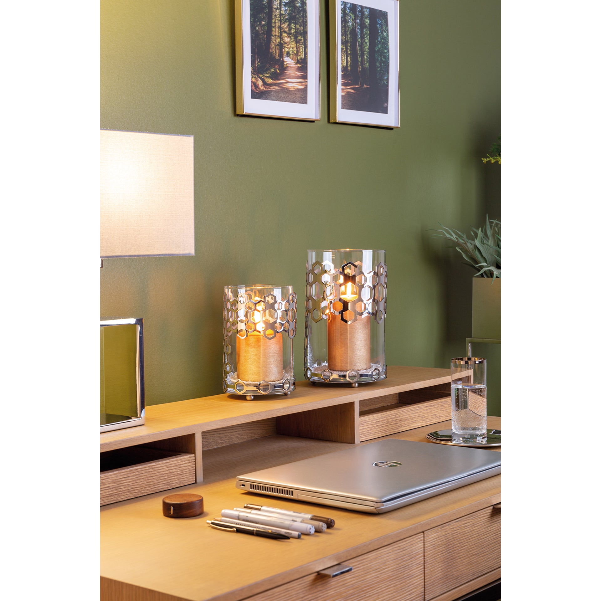 DELIGHT Windlicht mit Glas silberfarben