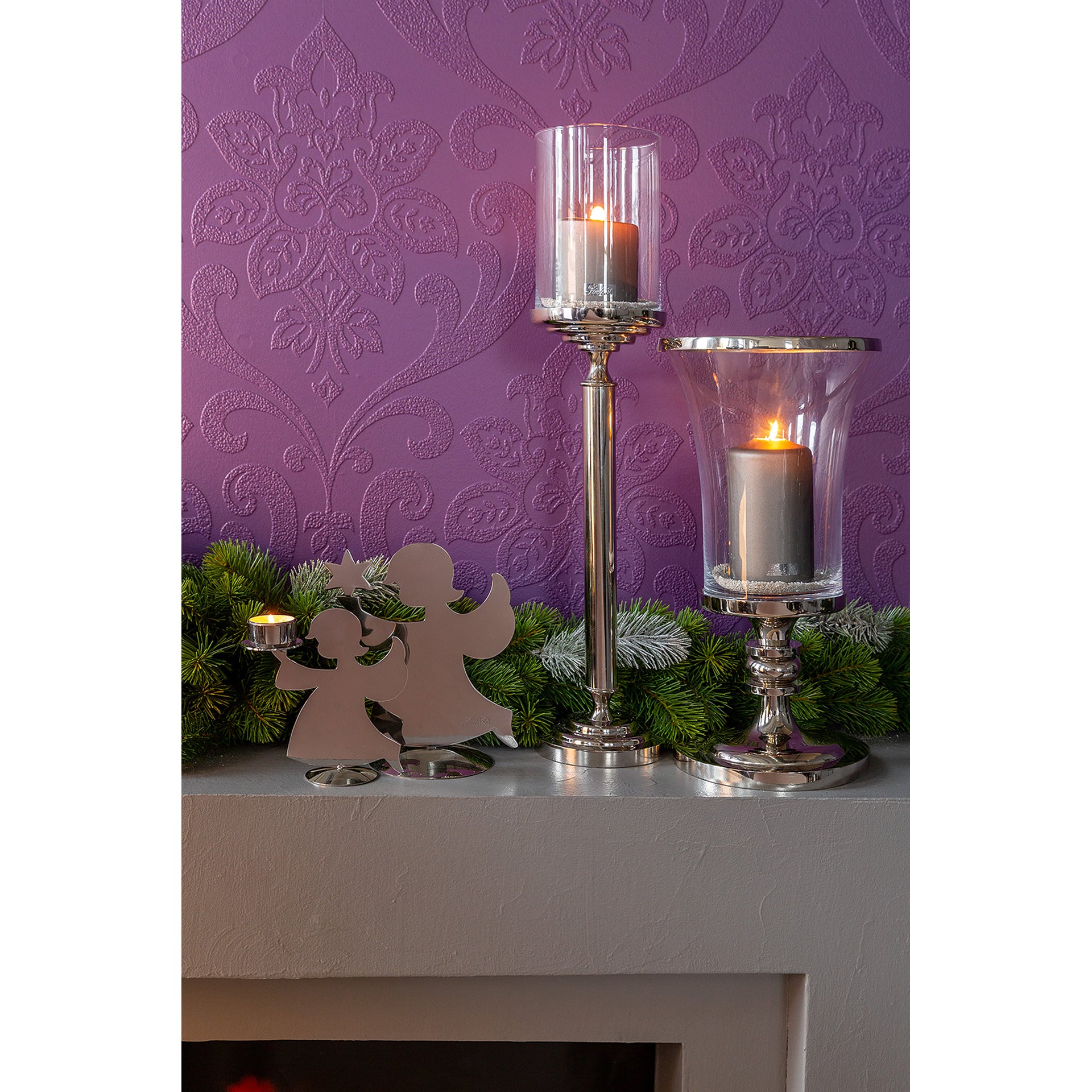 LYNETTE Windlicht mit Glas silberfarben