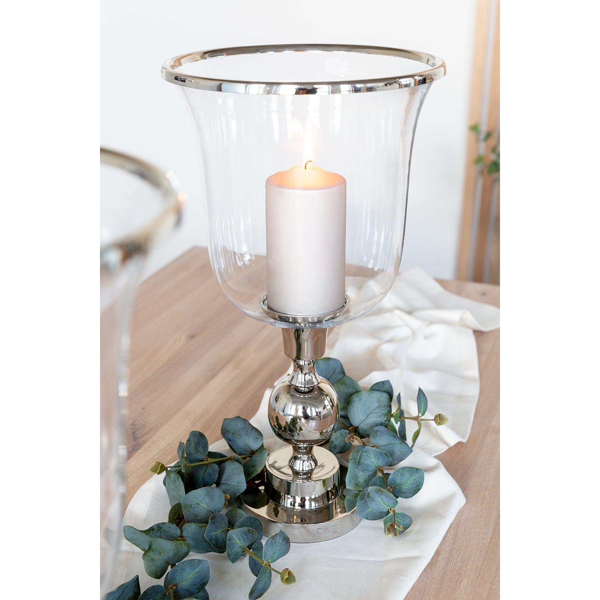 SAMANTA Windlicht mit Glas silberfarben