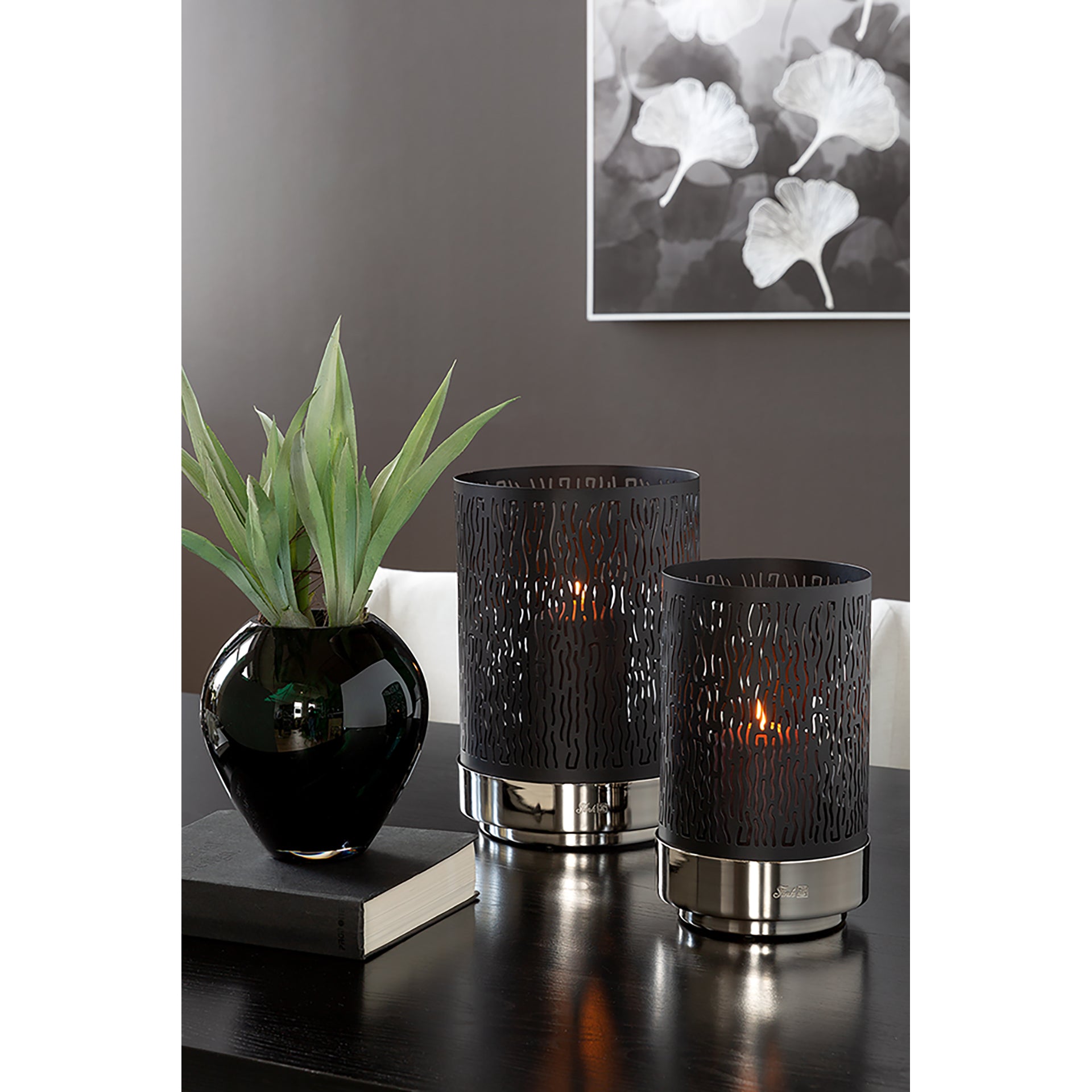 MARIAN Windlicht ohne Glas silberfarben