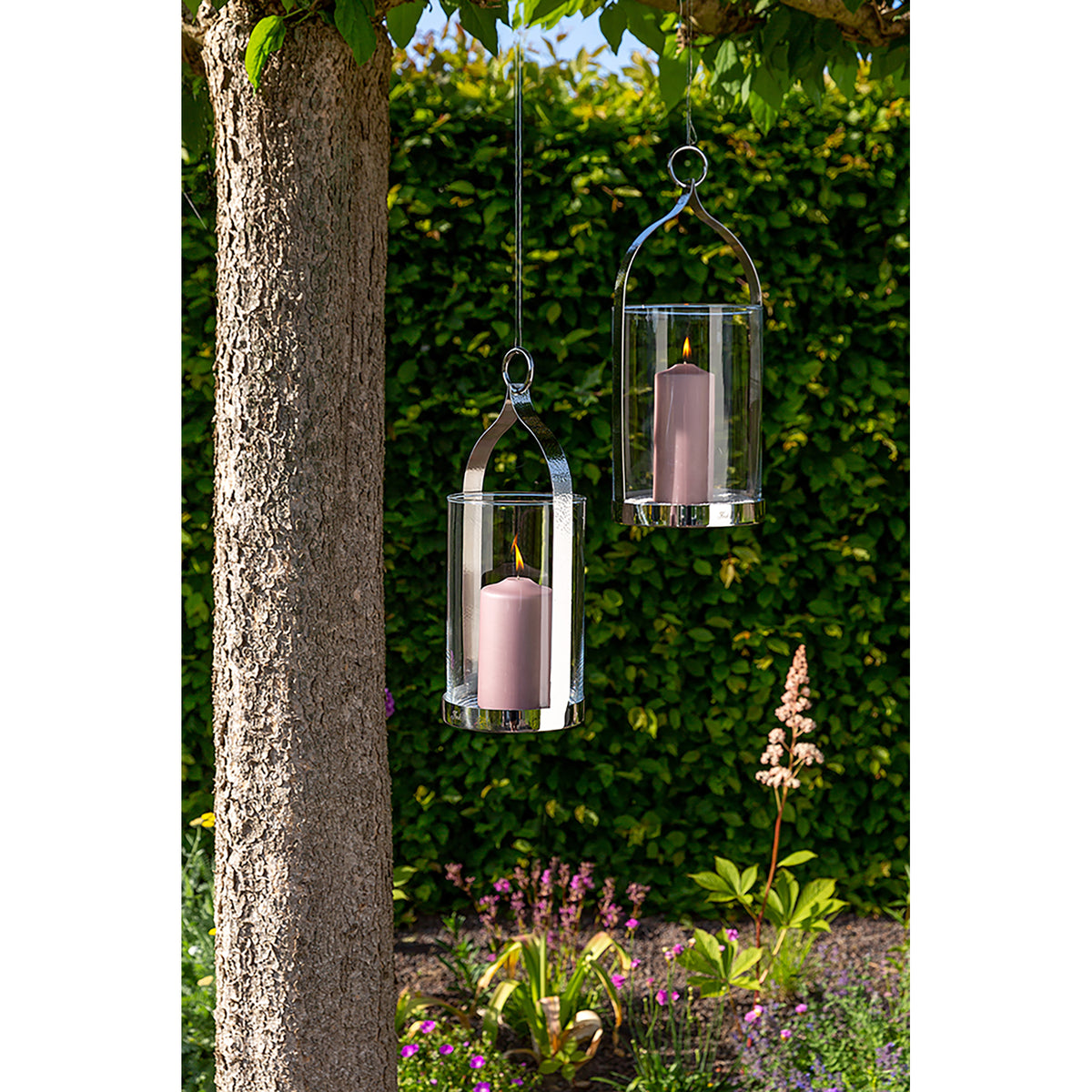 LONIDA Windlicht mit Glas silberfarben