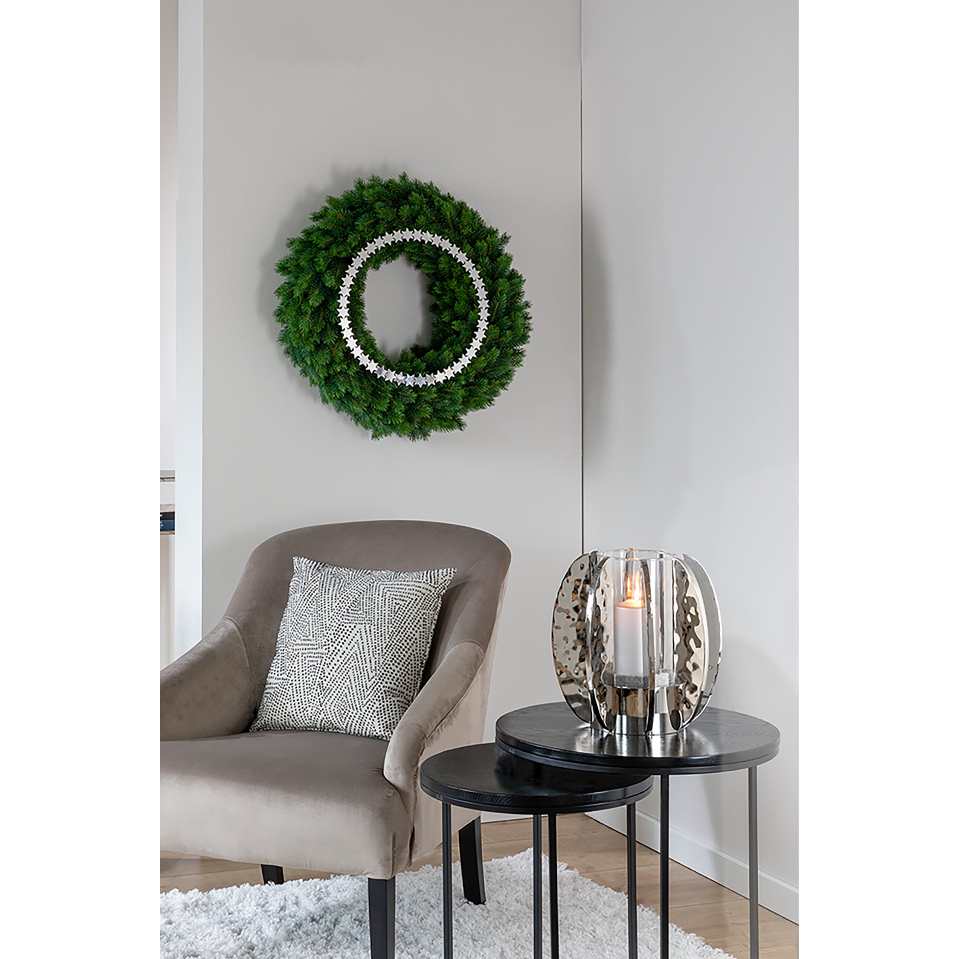 GLAMOUR Windlicht mit Glas silberfarben