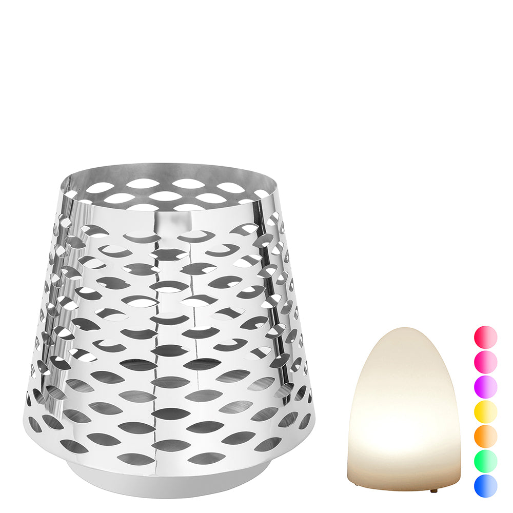 LUMA Windlicht mit LED-Leuchtzylinder silberfarben
