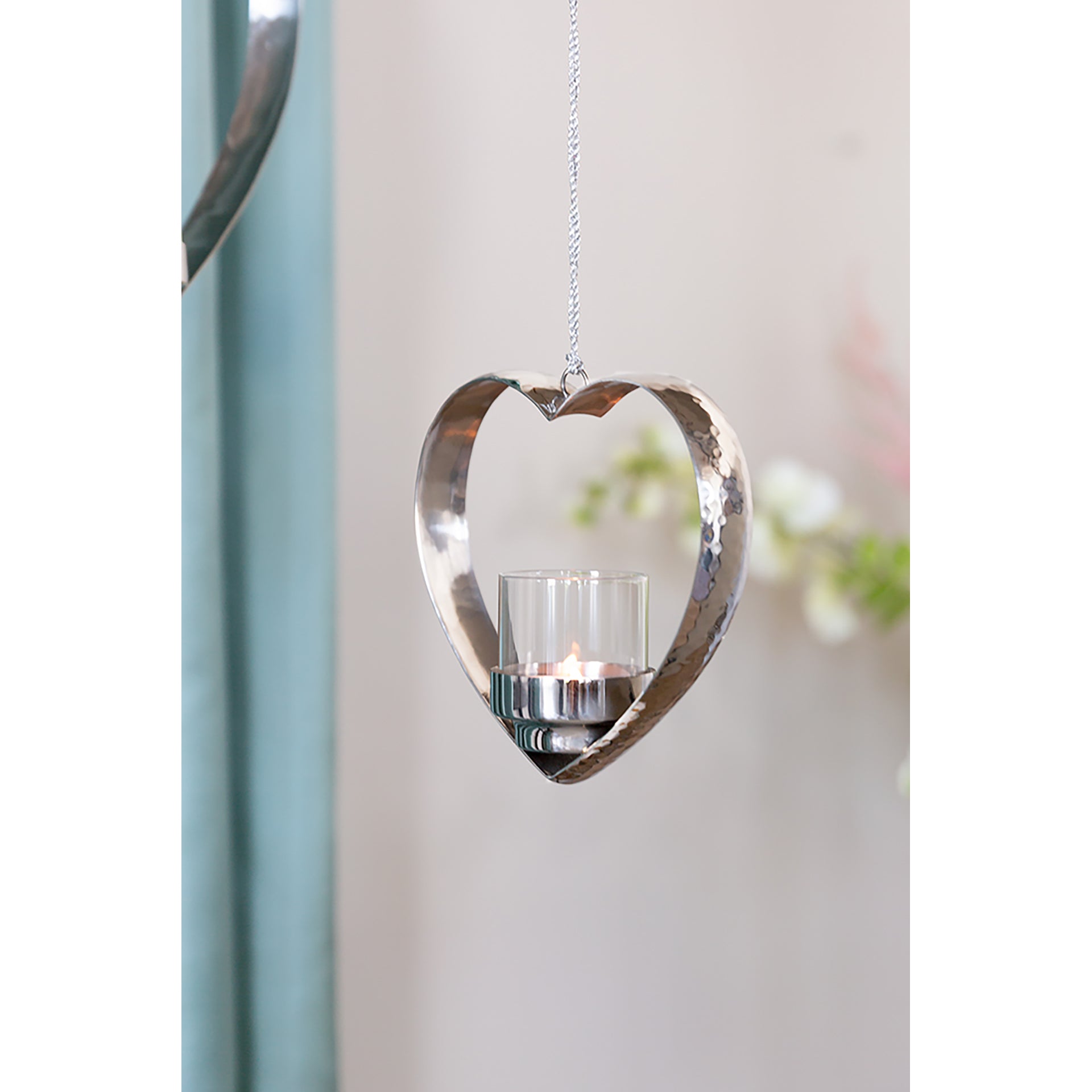 DOREA Teelichthalter Herz, zum Hängen silberfarben