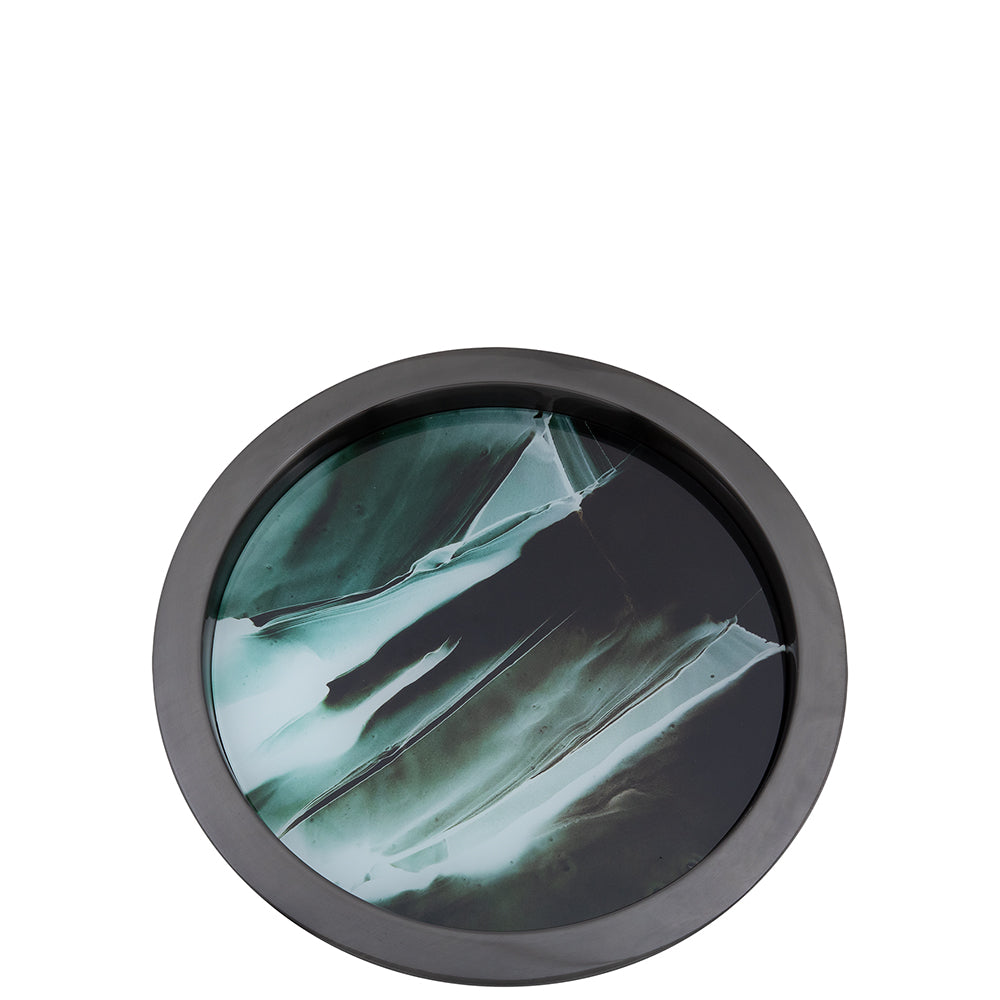 TOLERANCE Tablett mit bedruckter Glaseinlage grünweiß