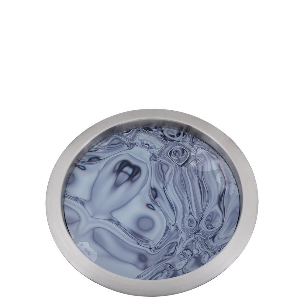 TOLERANCE Tablett mit bedruckter Glaseinlage silberfarben