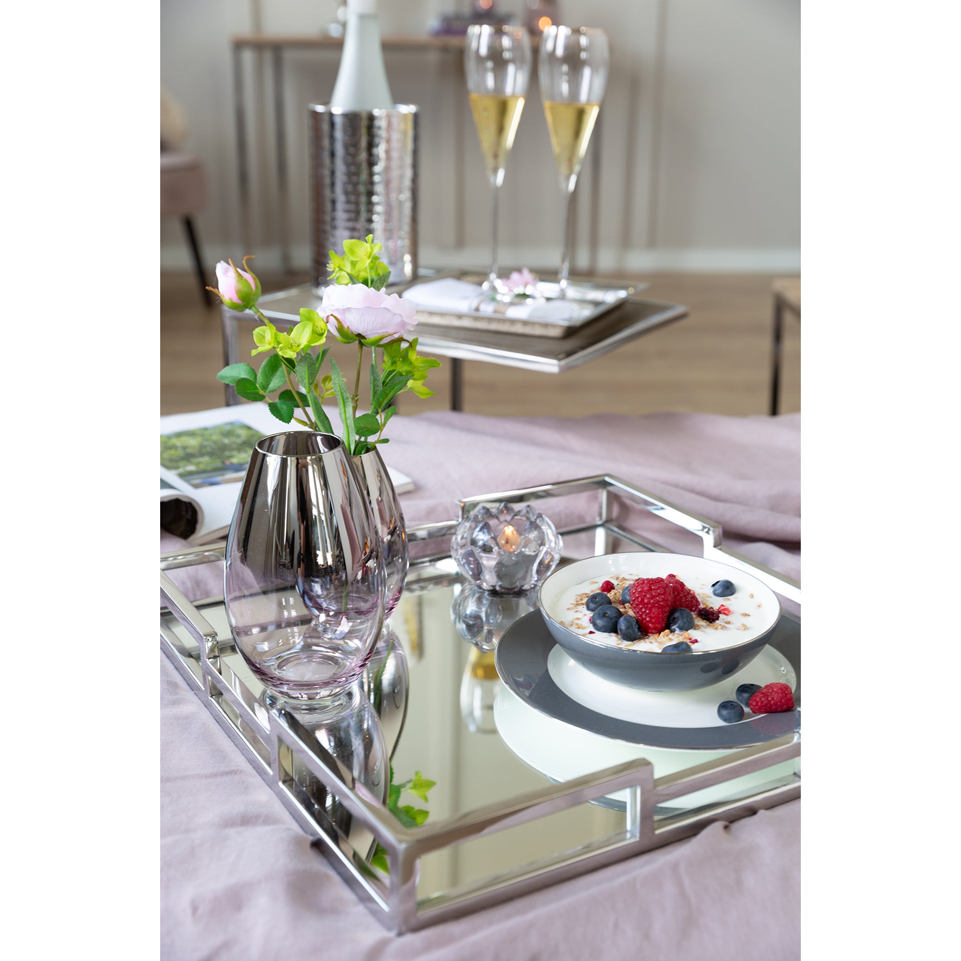 HOMMAGE Tablett m. Spiegeleinsatz silberfarben