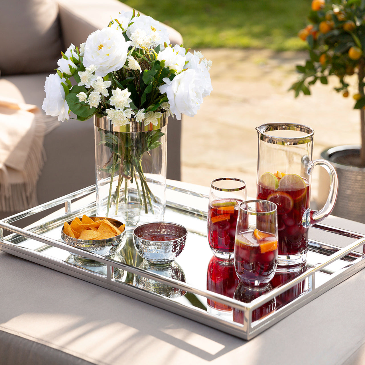 HOMMAGE Tablett m. Spiegeleinsatz silberfarben