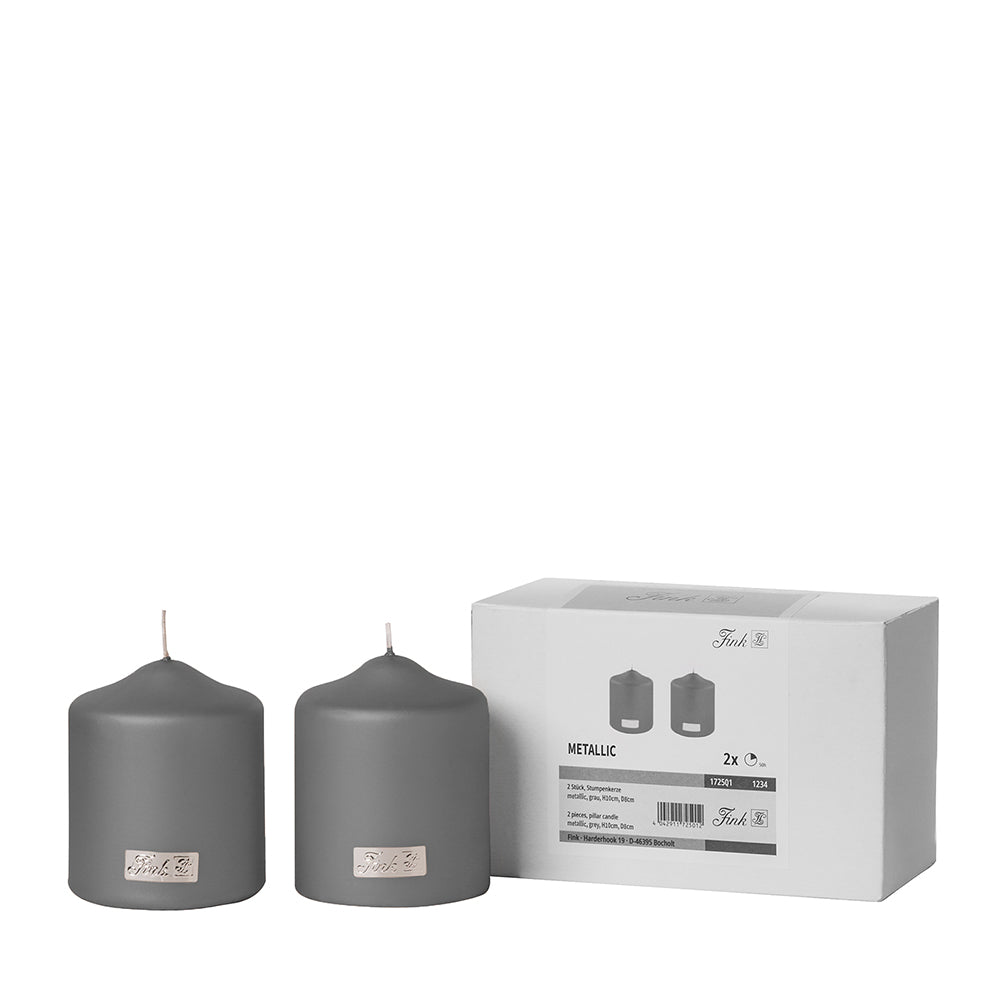 CANDLE metallic Stumpenkerze grau