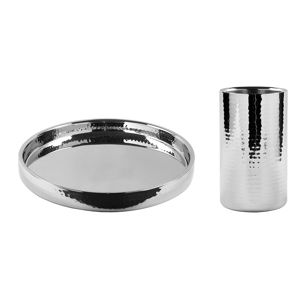 KALAS Barset bestehend aus Weinkühler und Tablett silberfarben