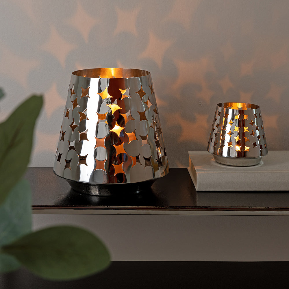 LUMA 2er Set Windlicht silberfarben