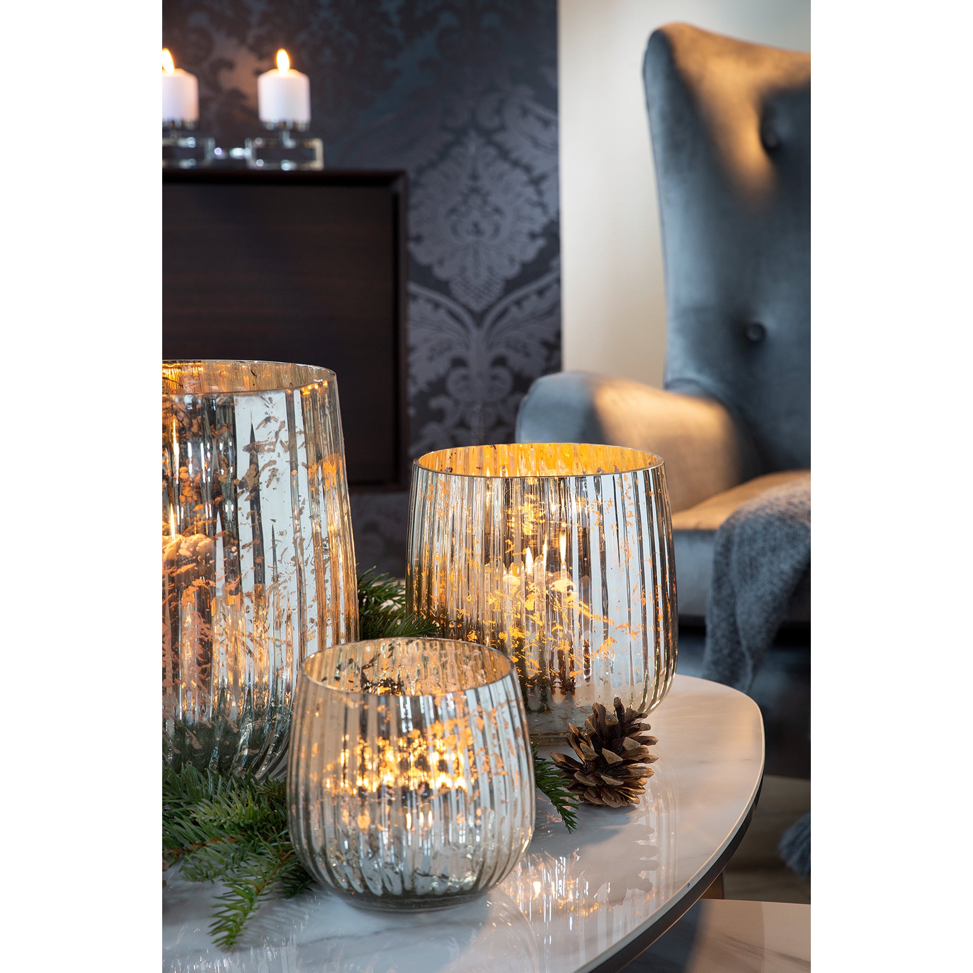 DARCY Windlicht antik silber