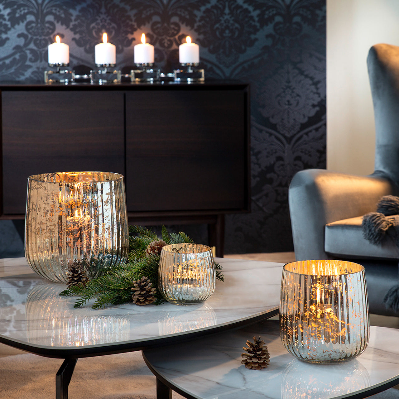 DARCY Windlicht antik silber