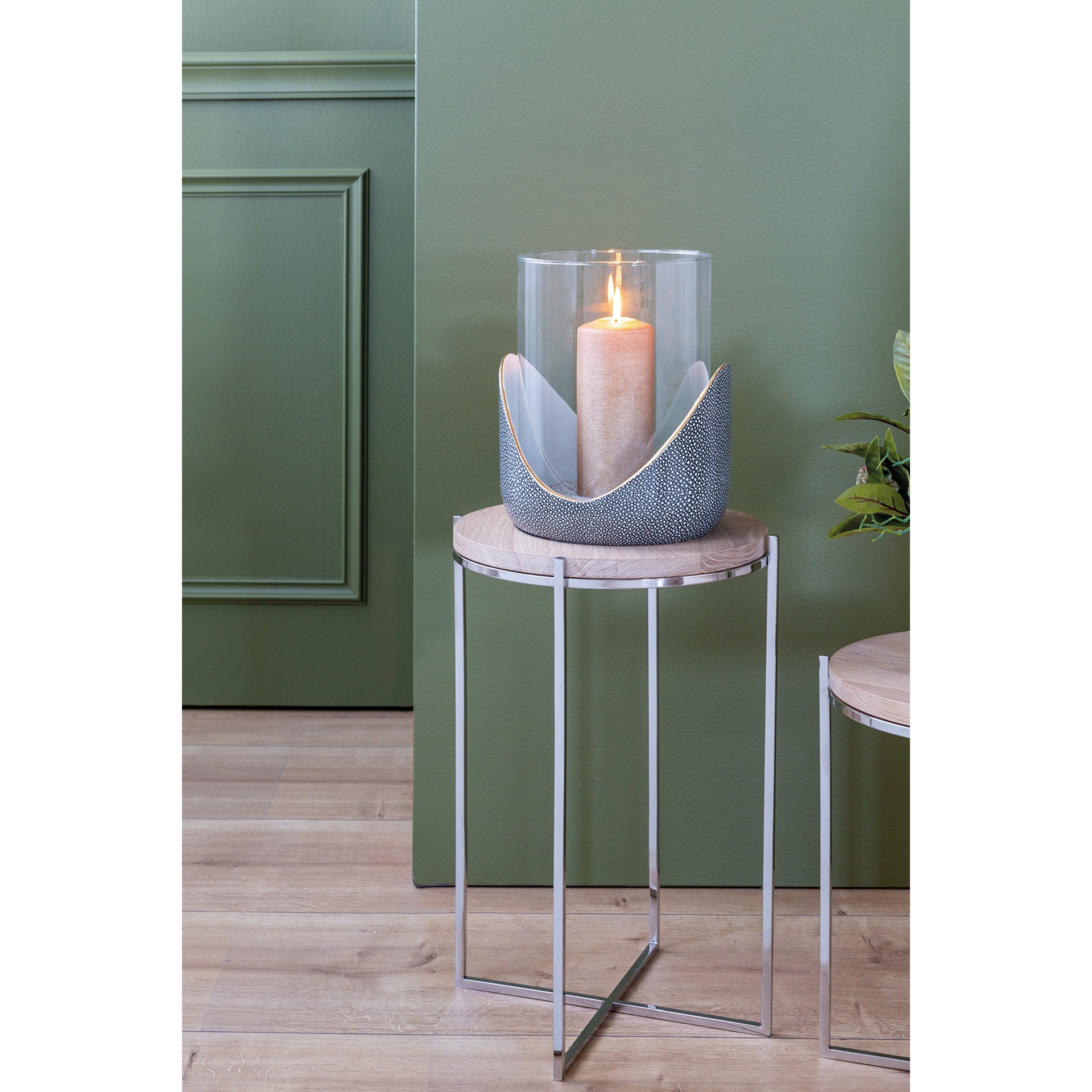 ONDA Windlicht mit Glas weiß