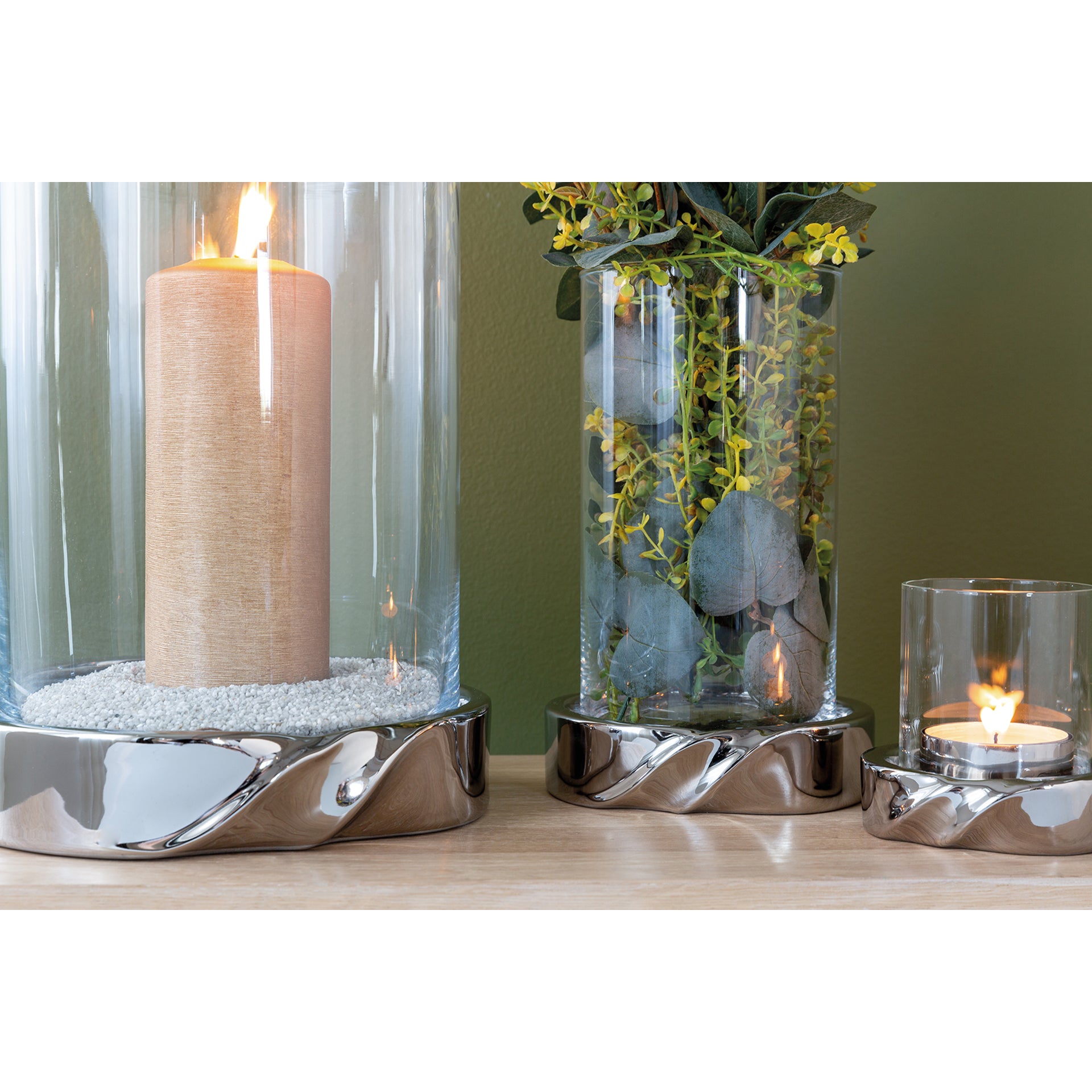 LE DECOR Windlicht mit Glas silberfarben