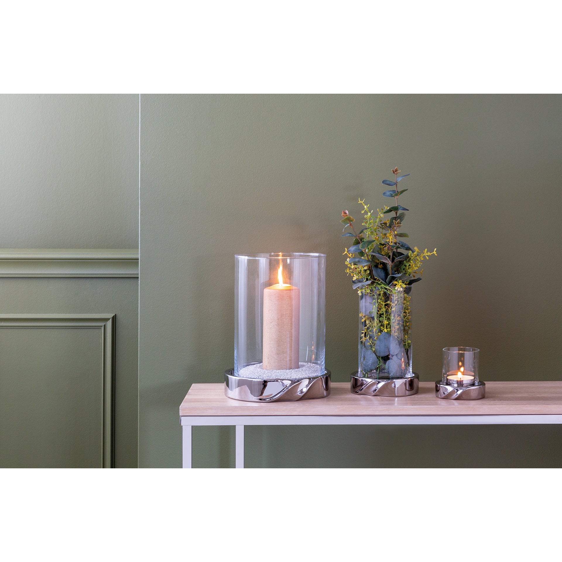 LE DECOR Windlicht mit Glas silberfarben