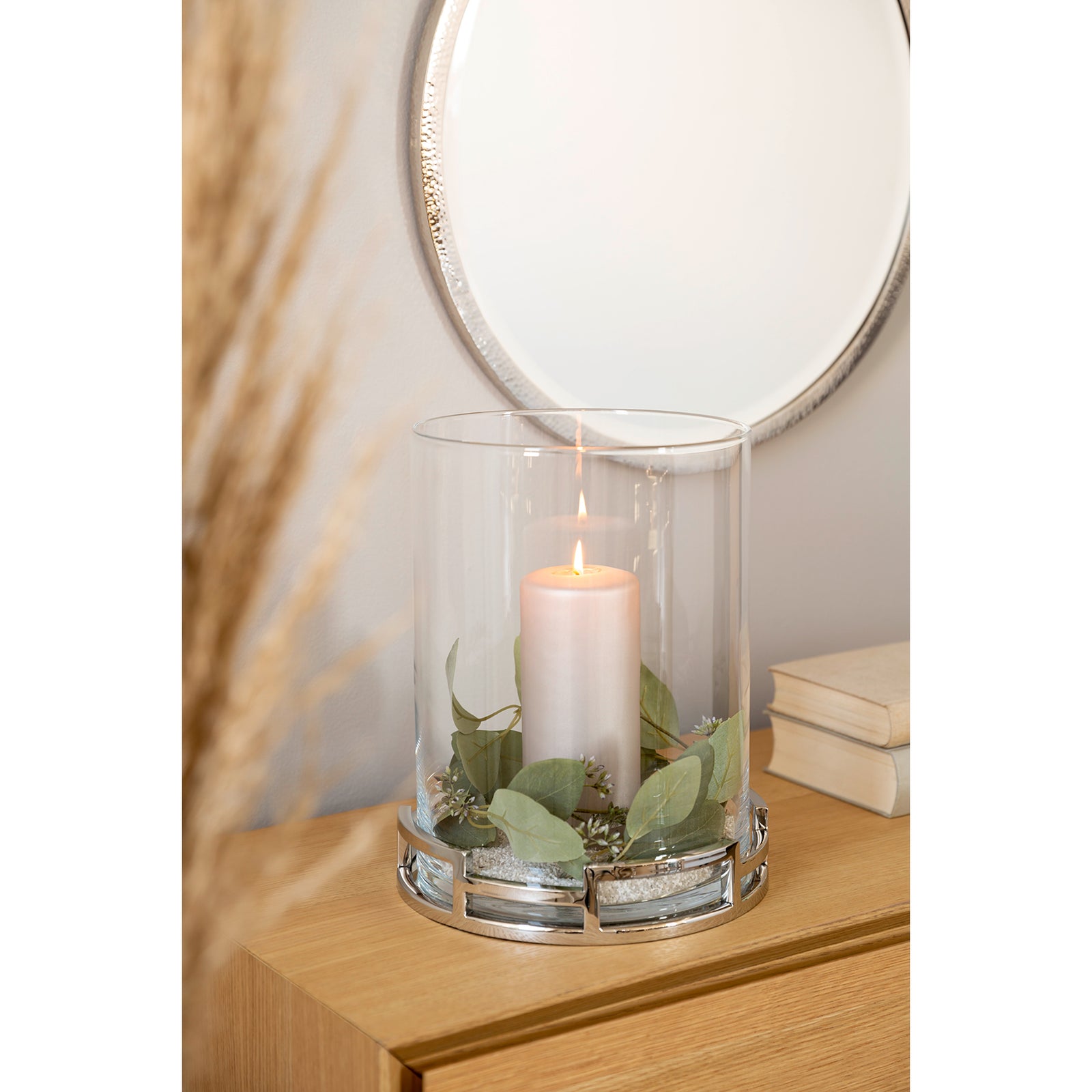 HOMMAGE Windlicht mit Glas silberfarben