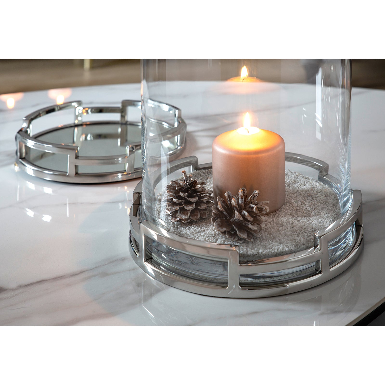 HOMMAGE Windlicht mit Glas silberfarben