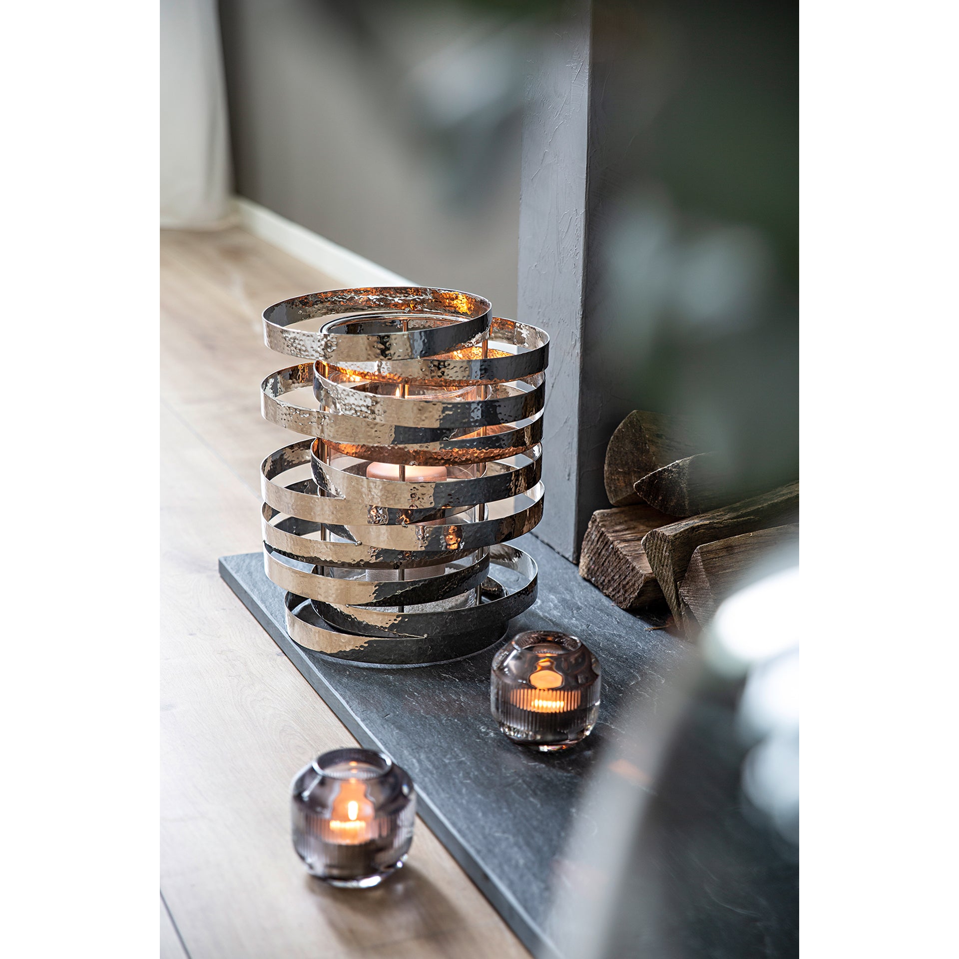 MIRAGE Windlicht mit Glas silberfarben