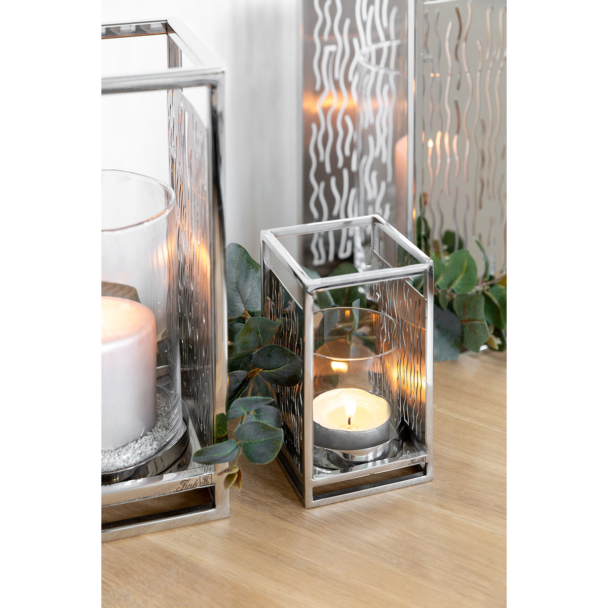 NICOSA Windlicht mit Glas silberfarben