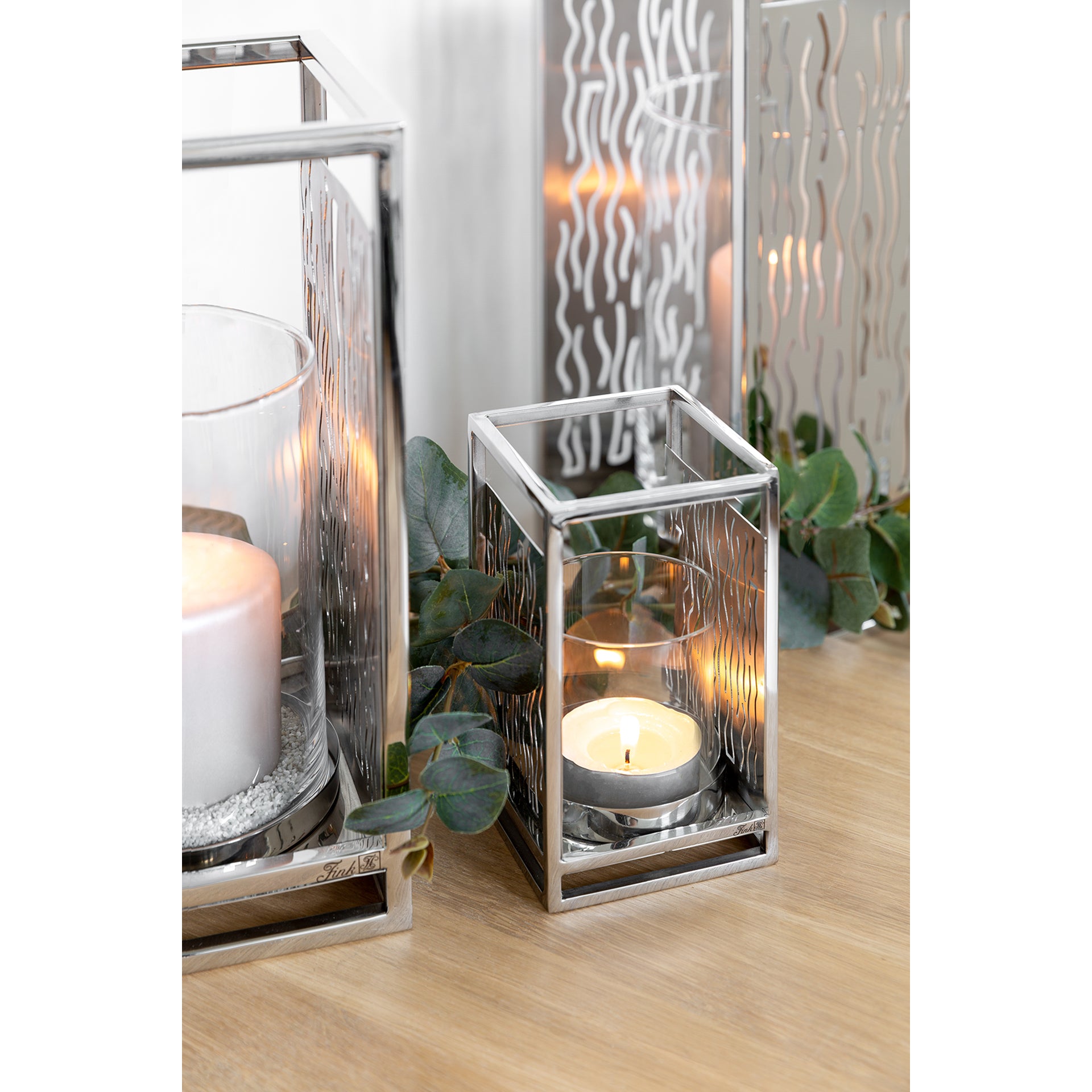 NICOSA Windlicht mit Glas silberfarben