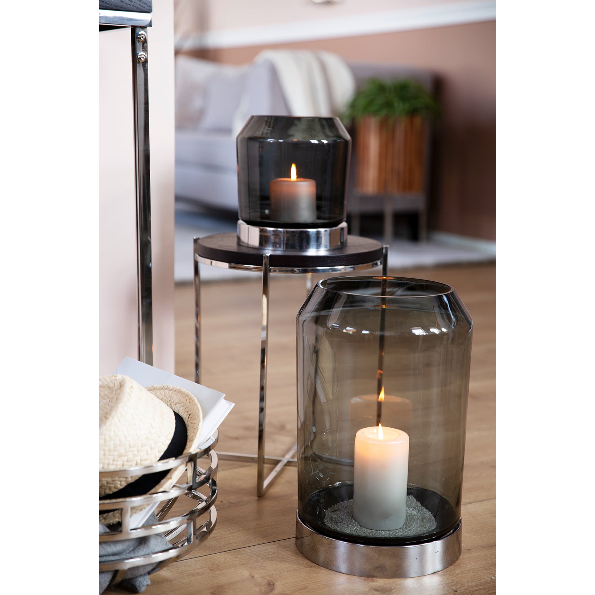 ORELIA Windlicht mit Glas silberfarben