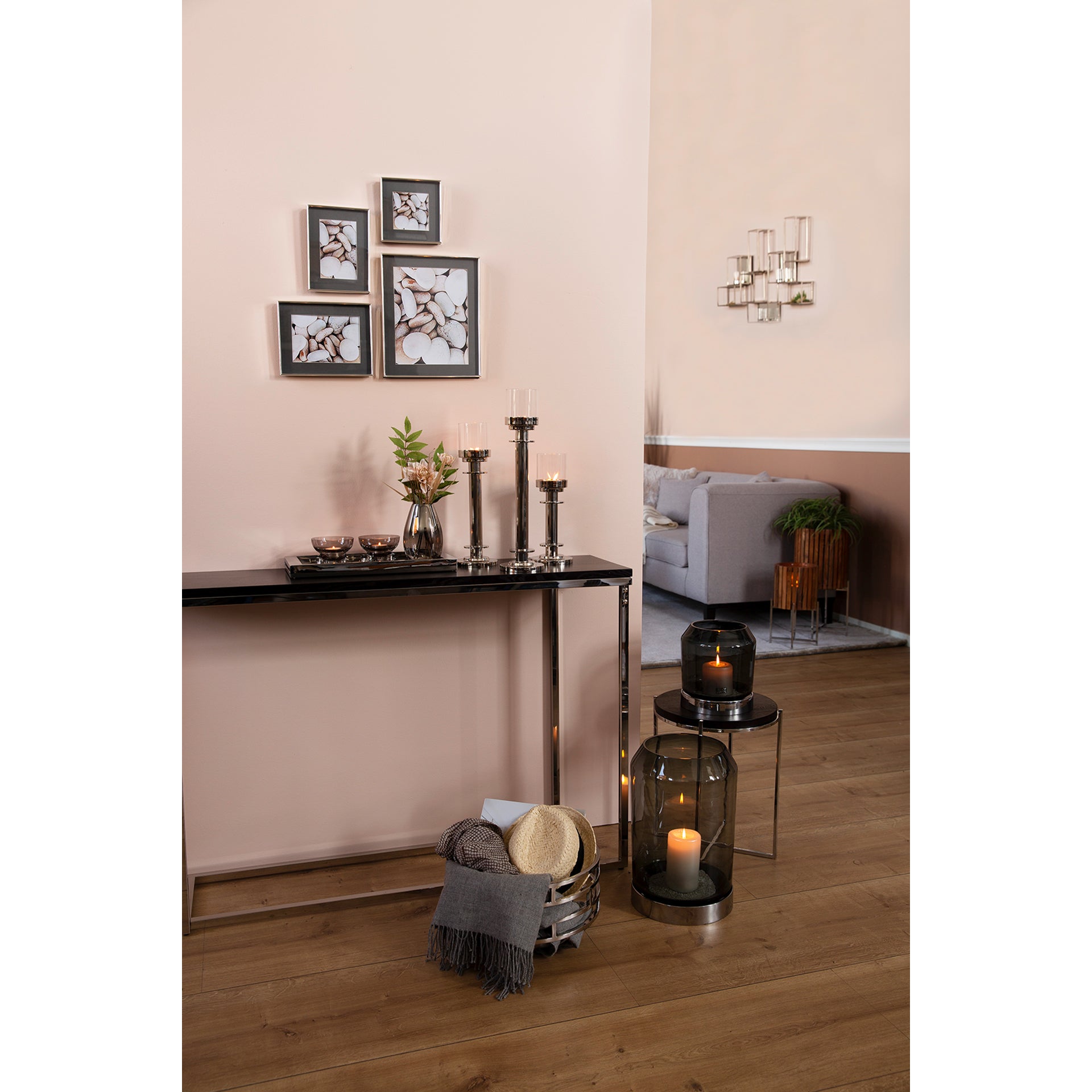 ORELIA Windlicht mit Glas silberfarben