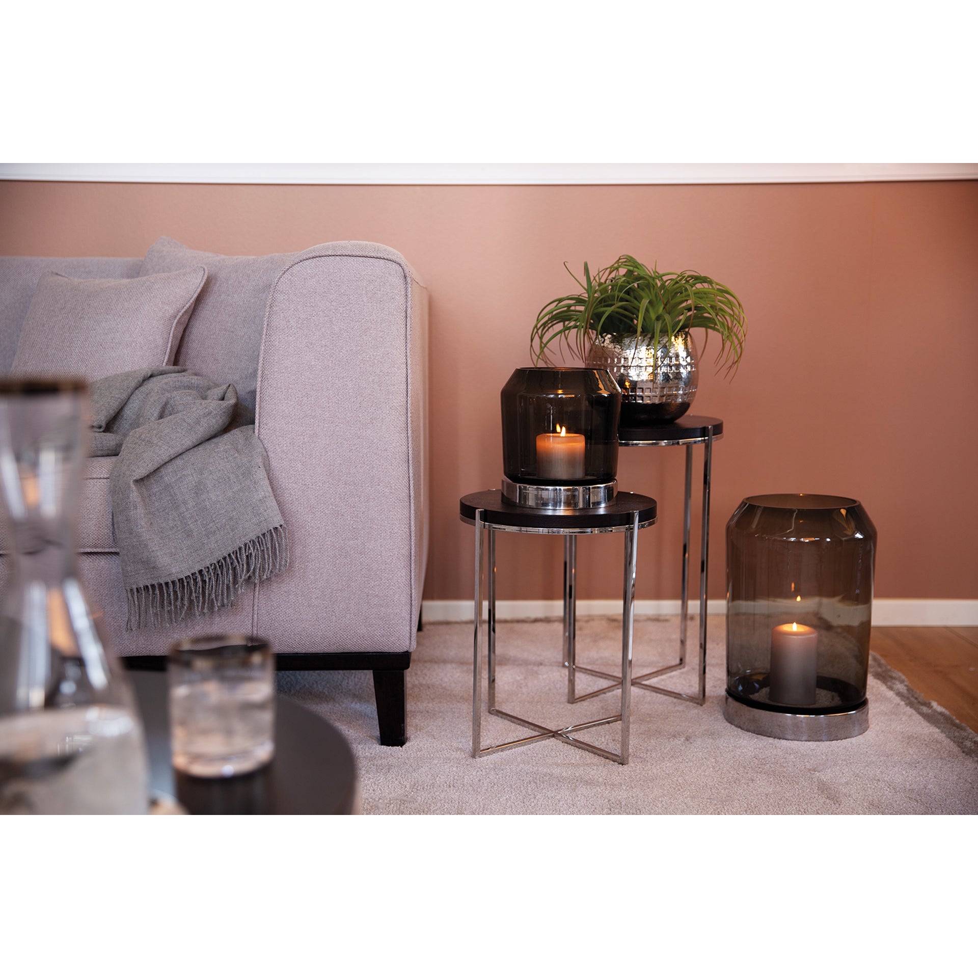 ORELIA Windlicht mit Glas silberfarben