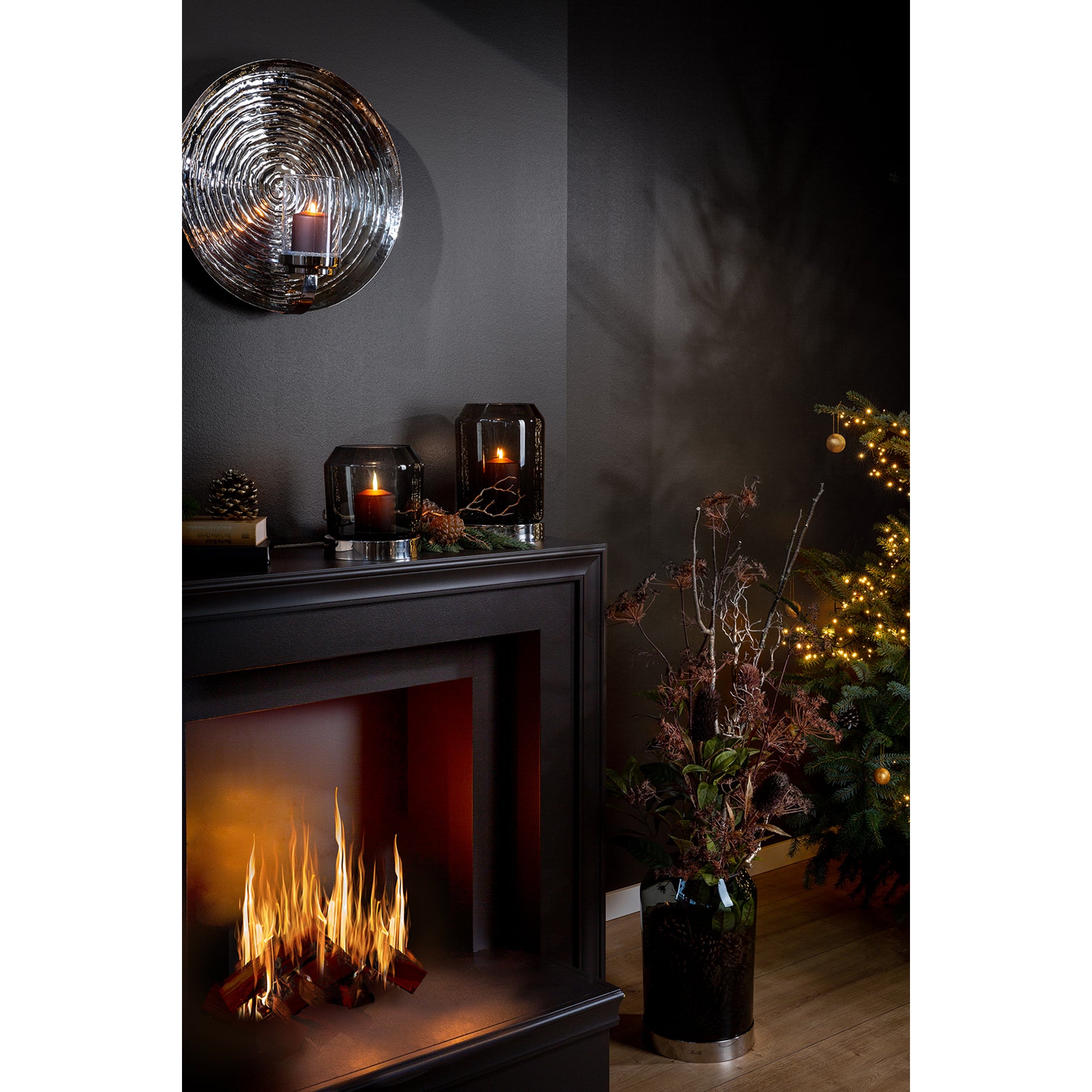 ORELIA Windlicht mit Glas silberfarben