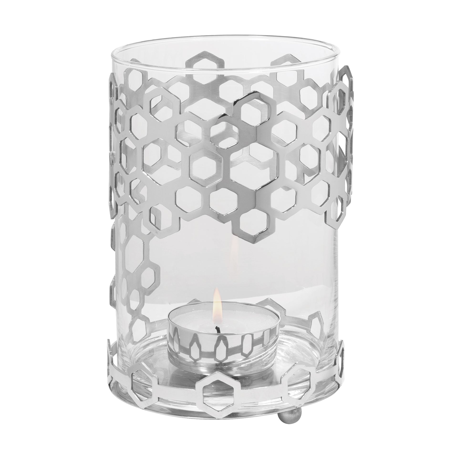 DELIGHT Windlicht mit Glas silberfarben