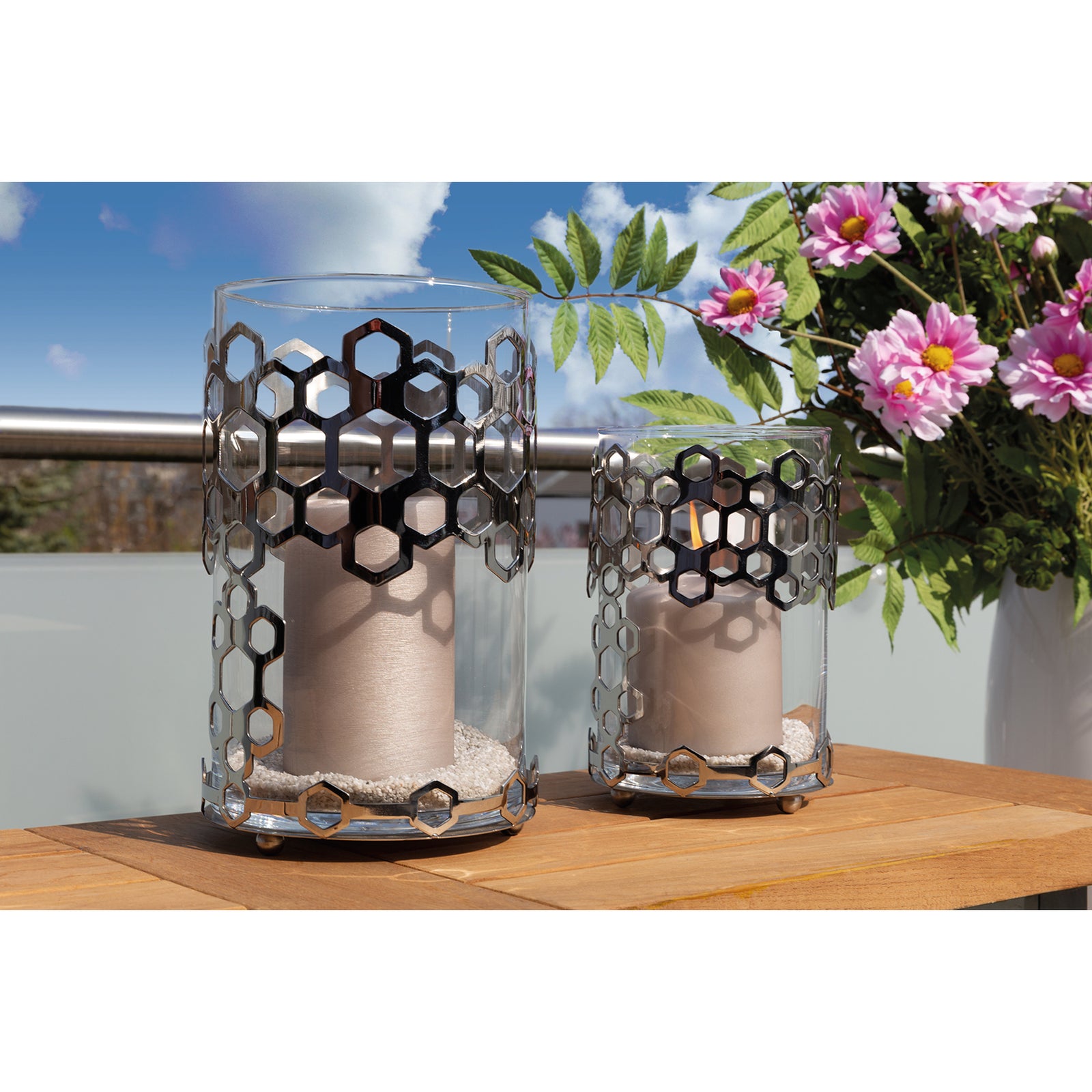 DELIGHT Windlicht mit Glas silberfarben