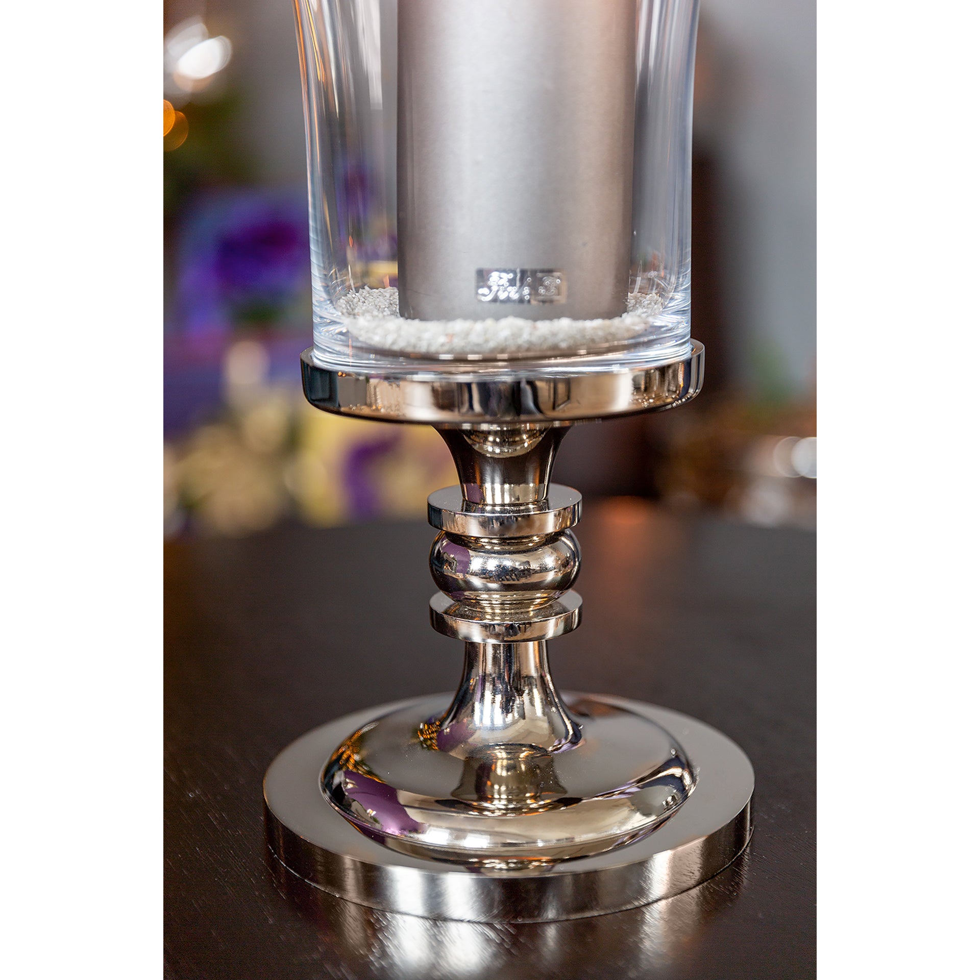 LYNETTE Windlicht mit Glas silberfarben