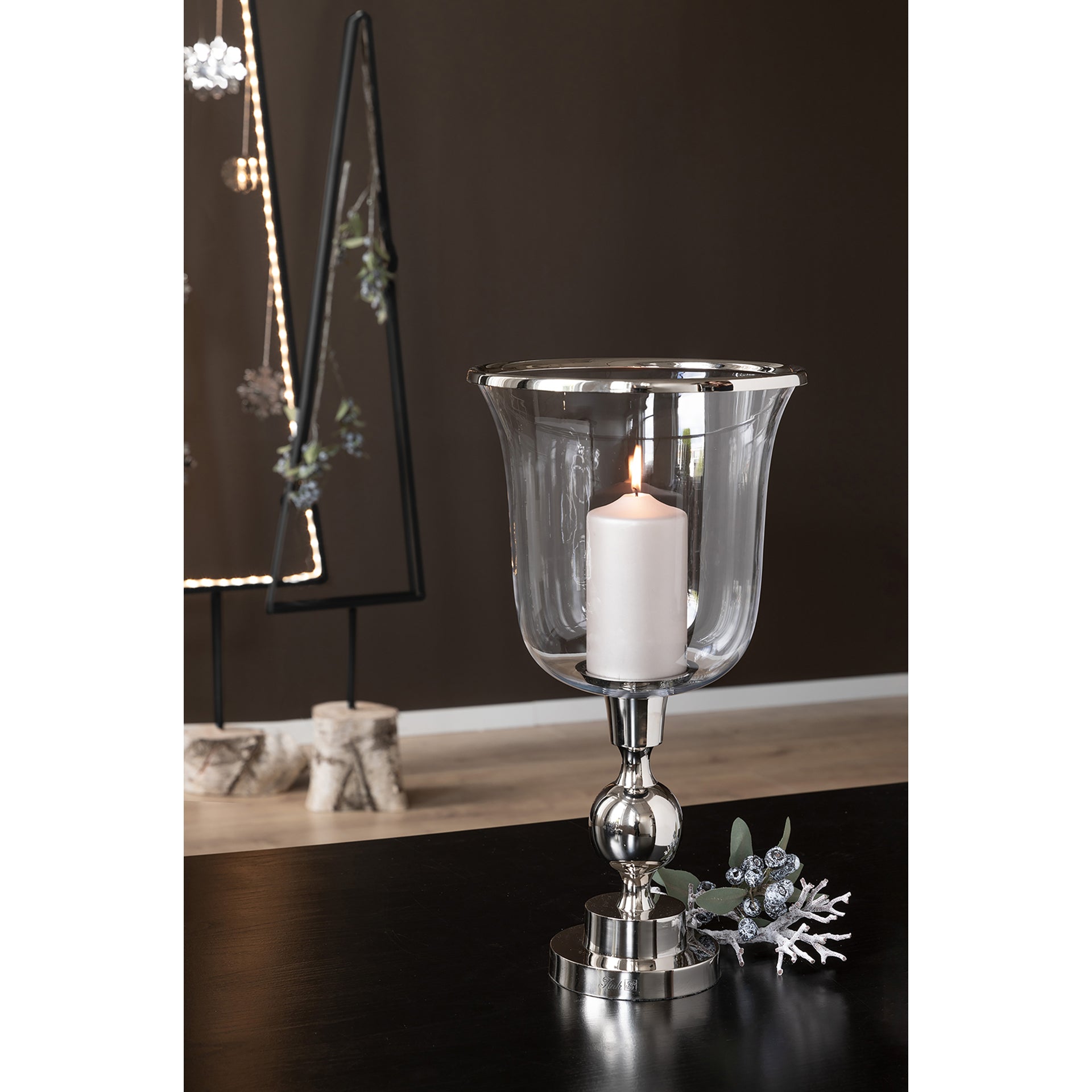 SAMANTA Windlicht mit Glas silberfarben